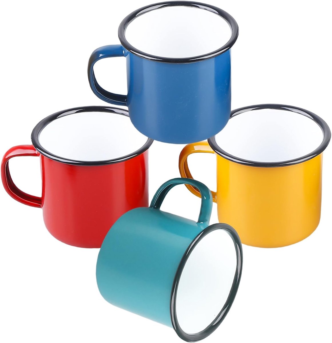 kopjes, set van 4, 350 ml, herbruikbare koffie-/thee-/drinkbeker, geel/rood/blauw/groen, vintage stijl, porseleinen koffiekopjes, theekopjes, set van 4 voor thuis, feest, huis, kantoor of