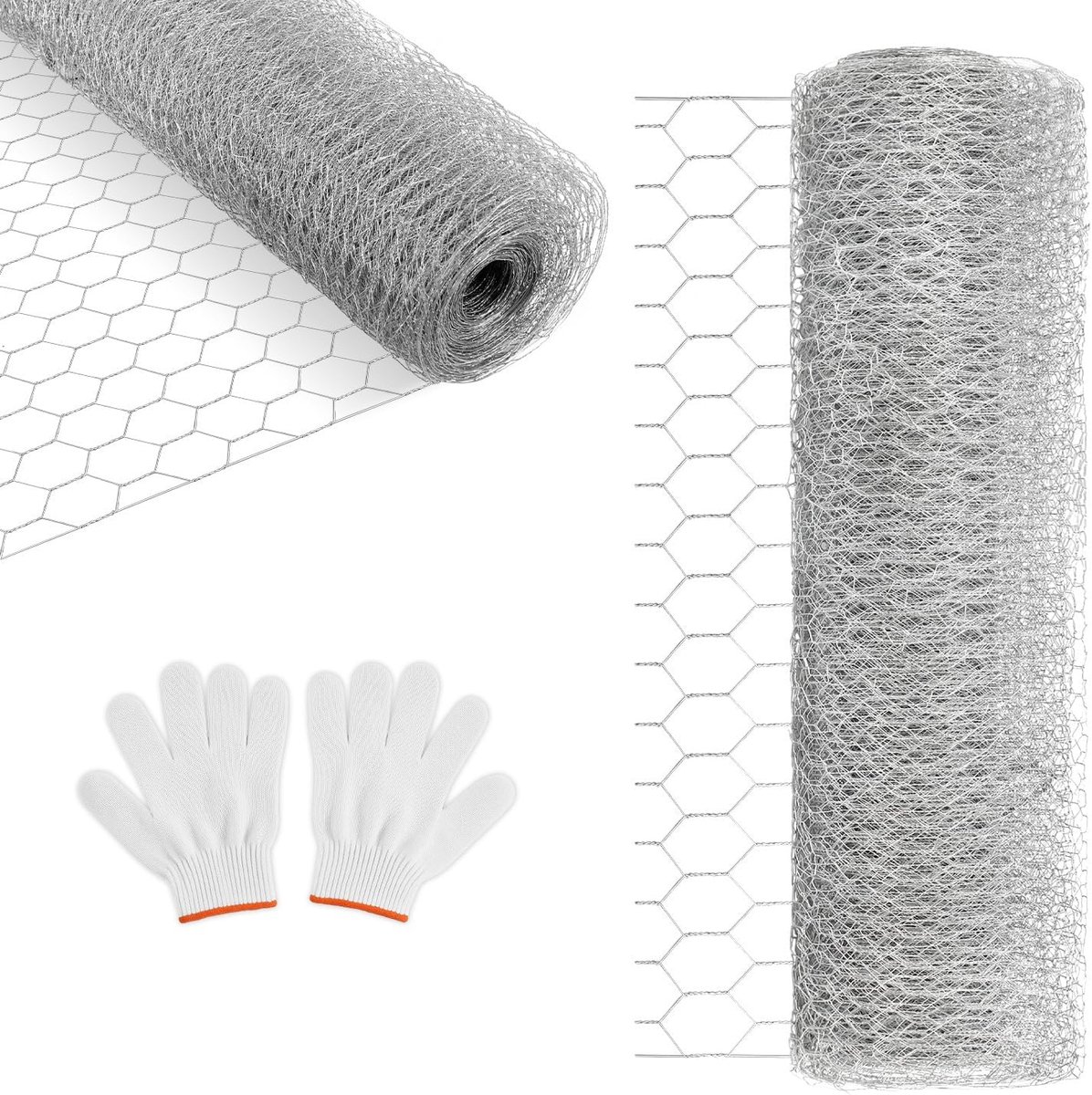 Zeshoekig gaas gaas - verzinkt konijnengaas, draadhek, zeshoekig draadgaas, maaswijdte 27 mm, hoogte 100 cm, lengte 10 m, zilverkleurig