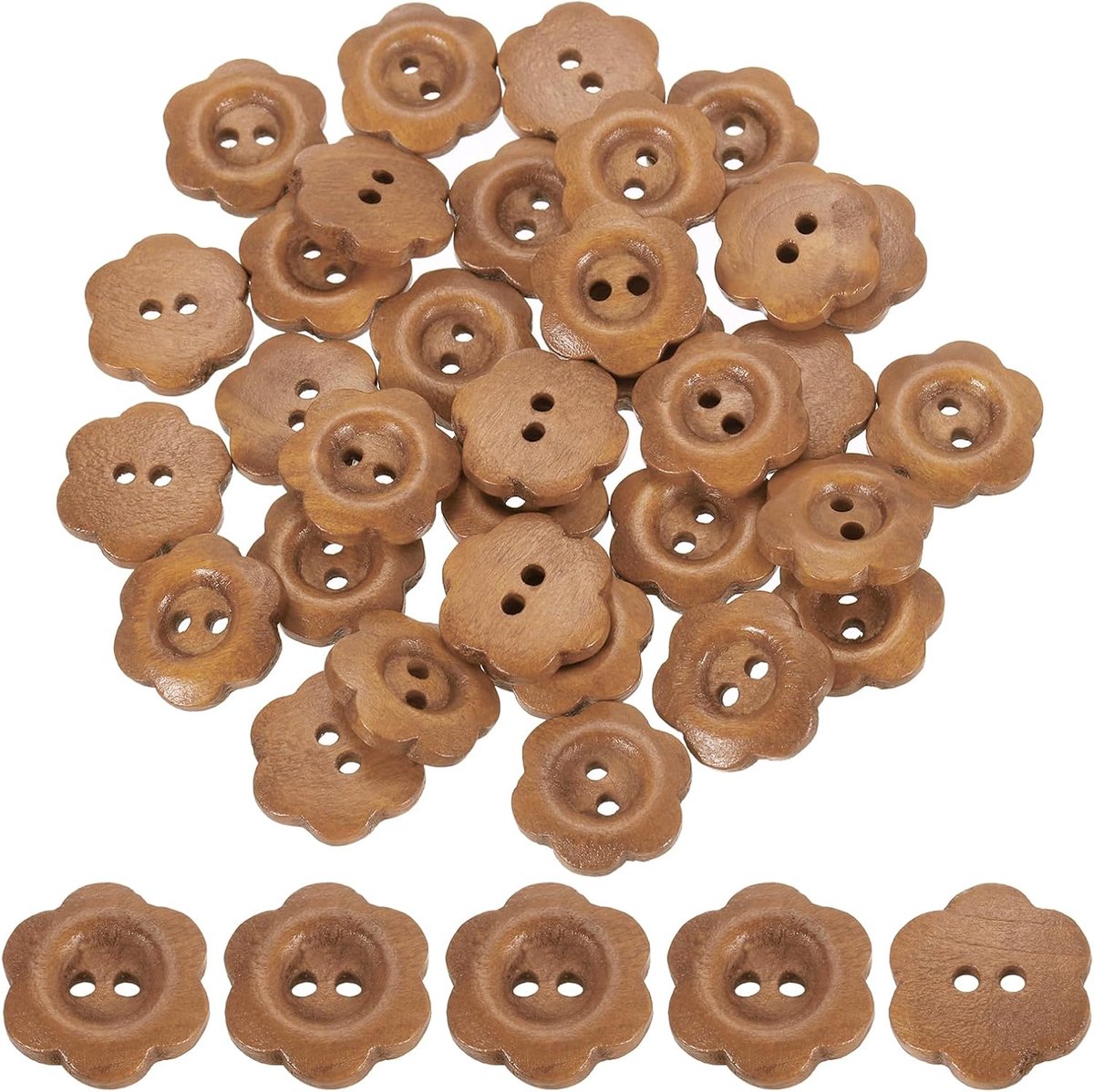 Knopen 15 mm Bloemvorm Houten Knopen 2-Gat Decoratieve Naaiknoppen Voor Naaien DIY Knutselen Kleding Handwerk Koffie