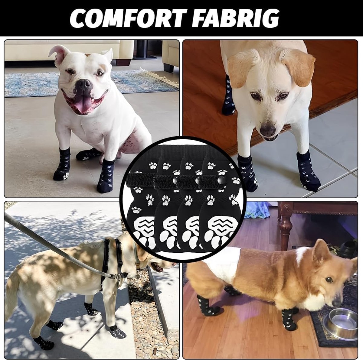 2 paar antislip hondensokken, sokken voor kleine honden, verstelbaar en verkrijgbaar, hondensokken, pootbescherming voor kleine honden, middelgrote honden (M)
