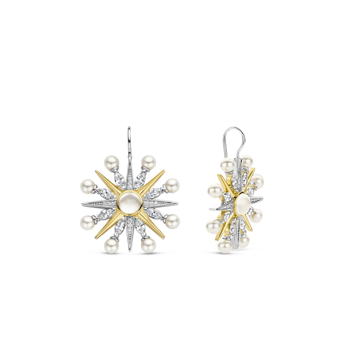 TI SENTO Dames Oorbellen - 925 zilver - Parel met geel verguld - 7931YP
