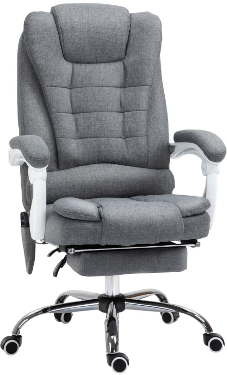 Ergonomische Bureaustoel Schreibtischstoel Met Massage En Verwarmingsfunctie Ligfunctie Hoogte Verstelbaar 65x70x111-119 cm Grijs Polyester Draaistoel 135° Verstelbare Rugleuning Voetensteun 360° Roterend Computerstoel Comfort Stoel Belastbaar 120 kg