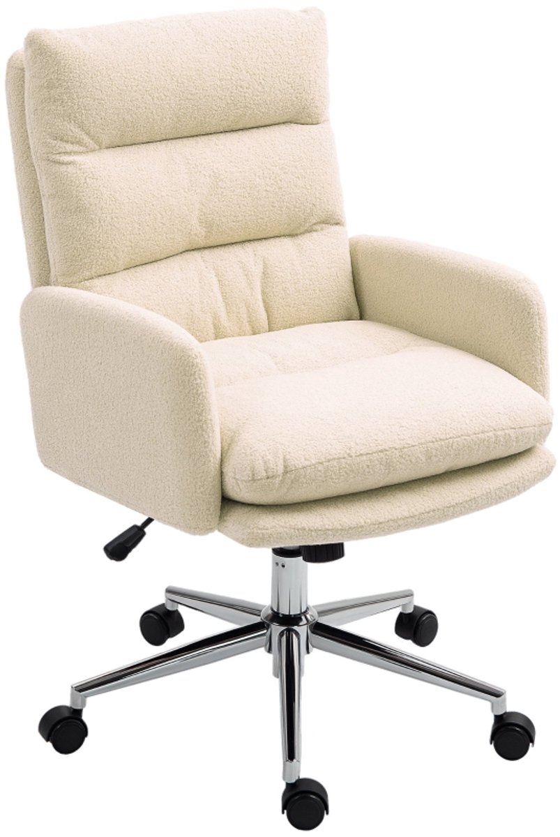 Bureaustoel Ergonomische Schreibtischstoel Met Armleuningen Lamswol Optiek Hoogte Verstelbaar 58x67x91-99 cm Crèmewit Polyester Bouclé Draaistoel Wipfunctie Home Office Stoel Gevoerde Zitcomfort 360° Roterend Belastbaar 135 kg