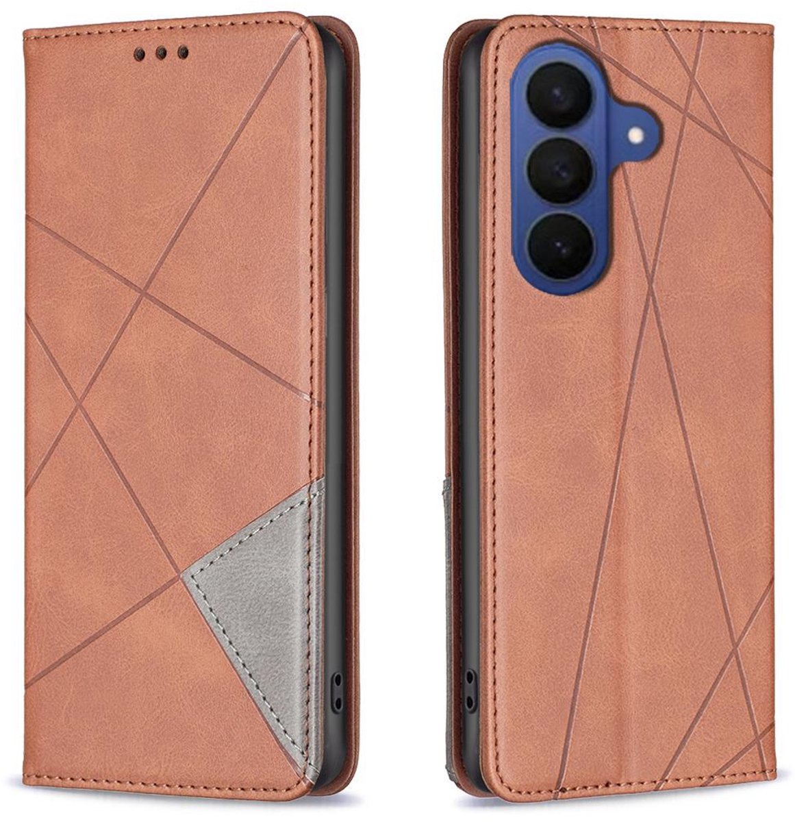 Mobigear Telefoonhoesje geschikt voor Samsung Galaxy S26 FE Hoesje | Mobigear Rhombus Slim Bookcase | Pasjeshouder voor 2 Pasjes | Telefoonhoesje voor Pinpas / OV Kaart / Rijbewijs - Bruin