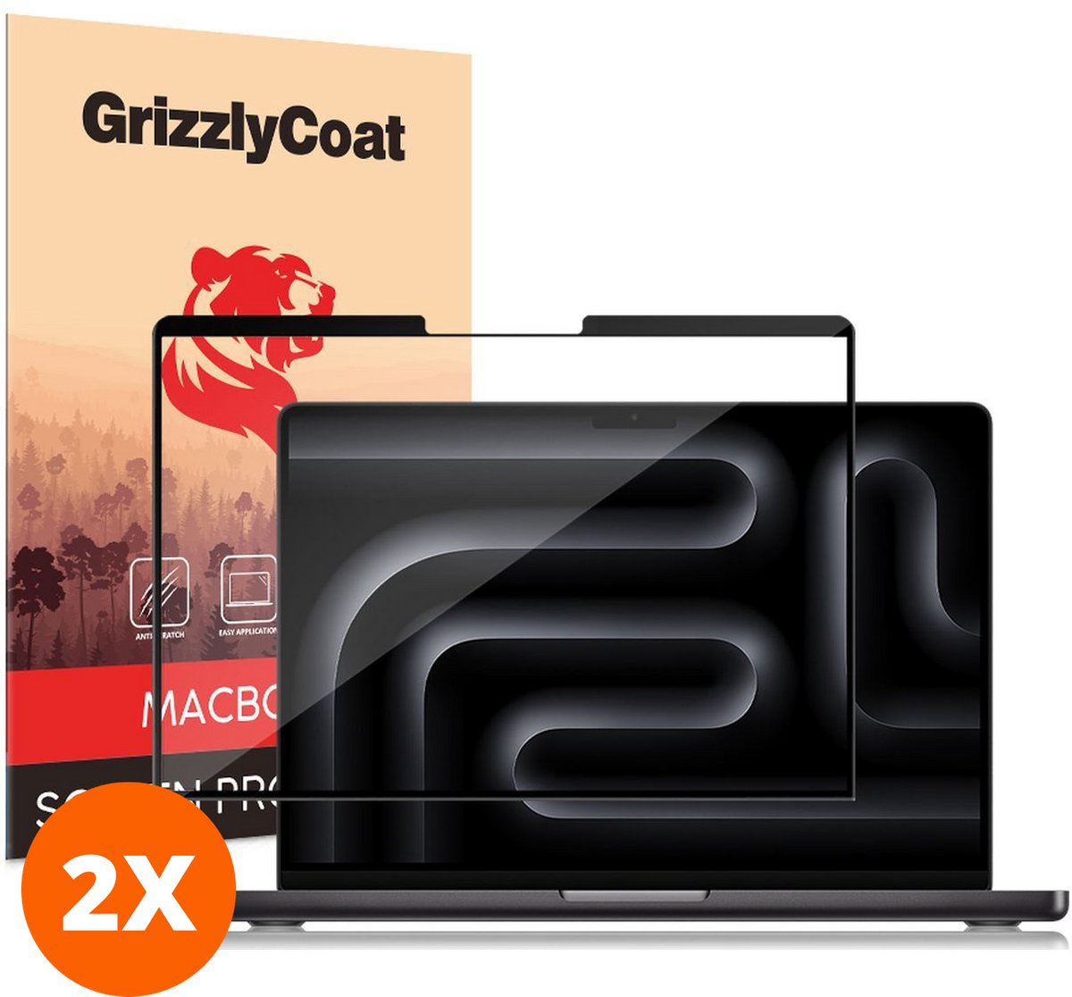 GrizzlyCoat Screenprotector geschikt voor Apple MacBook Pro 16 Inch (2021-2026) | GrizzlyCoat Premium Screenprotector Folie - Case Friendly (2-Pack)