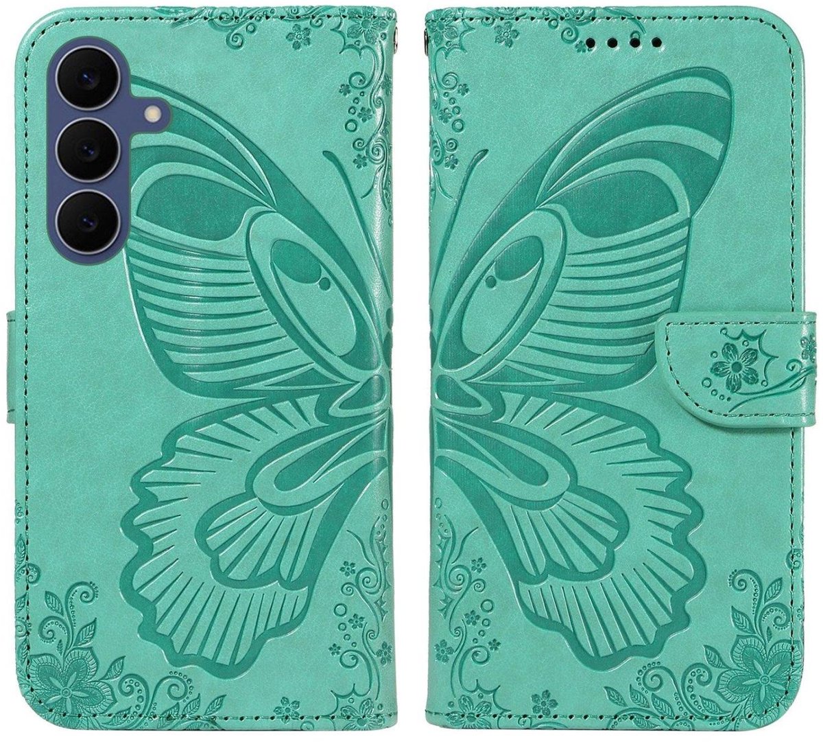 Mobigear Telefoonhoesje geschikt voor Samsung Galaxy S26 FE Hoesje | Mobigear Butterfly Bookcase Portemonnee | Pasjeshouder voor 2 Pasjes | Telefoonhoesje voor Pinpas / OV Kaart / Rijbewijs - Groen