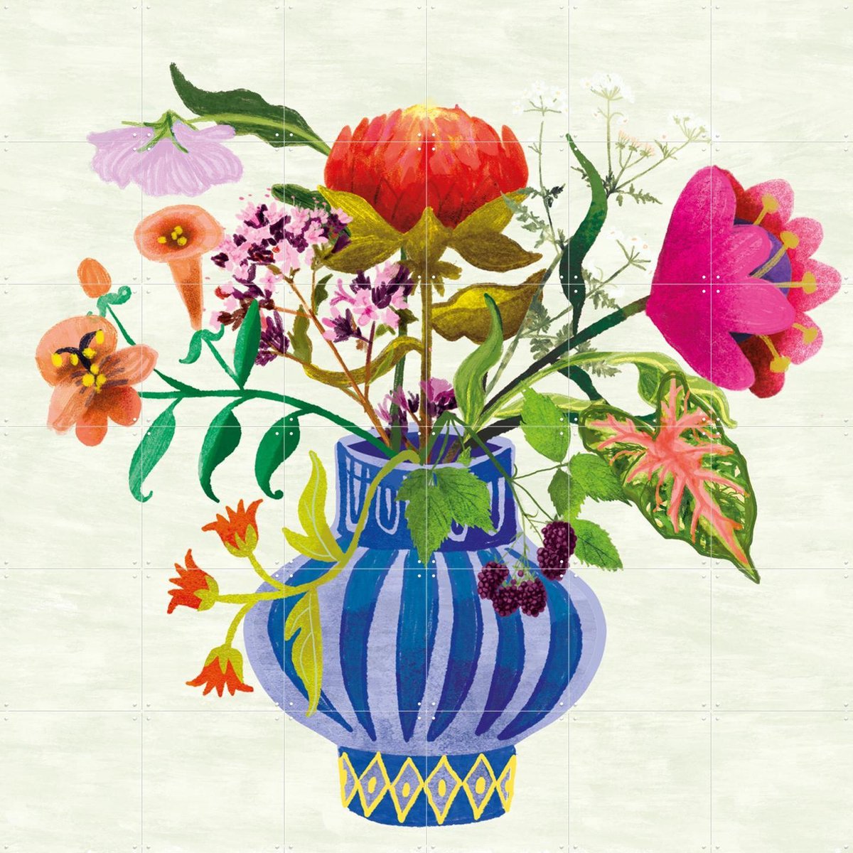 IXXI Vaas, Esther Sepers - 120 x 120 cm - Gratis ophangtool - Grote wanddecoratie en posters - Art Nouveau, Minimalisme, Speels, Kleurrijk, Digitale