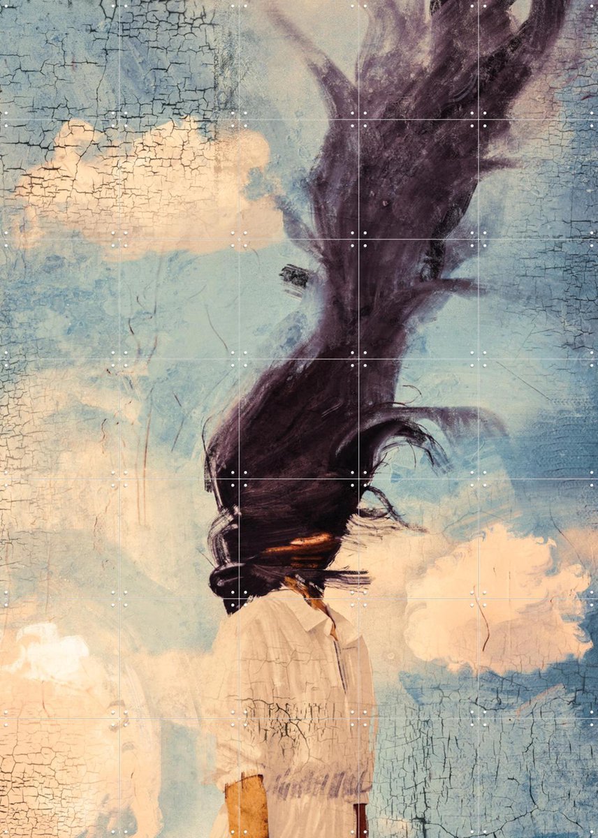 IXXI Smokey Head, Vineet Suresh - 100 x 140 cm - Gratis ophangtool - Grote wanddecoratie en posters - Abstract, Surrealisme, Kwaststreken, Digitale