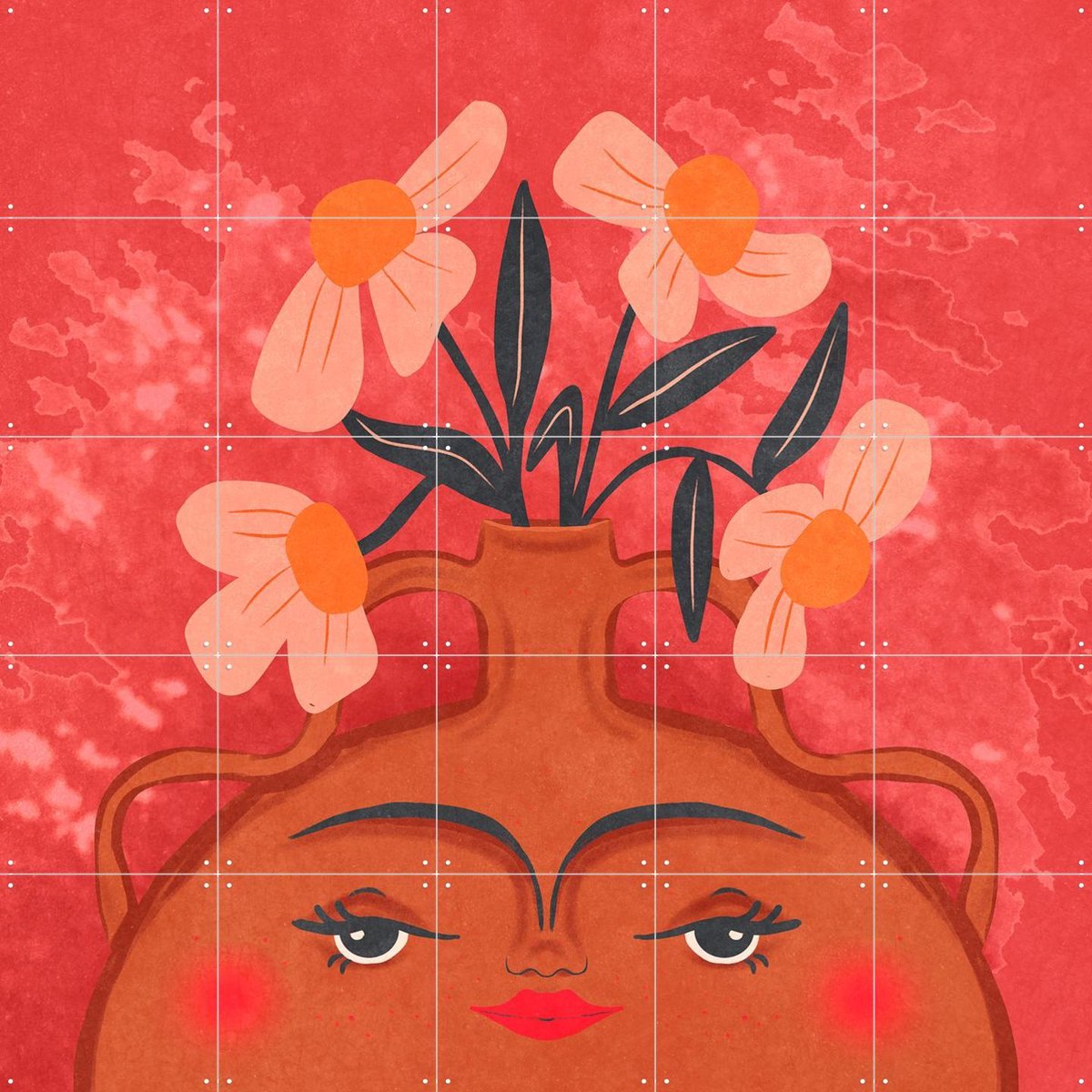 IXXI Happy Vase Happy Flowers, Raissa Oltmanns - 100 x 100 cm - Gratis ophangtool - Grote wanddecoratie en posters - Illustraties, Speels, Digitale