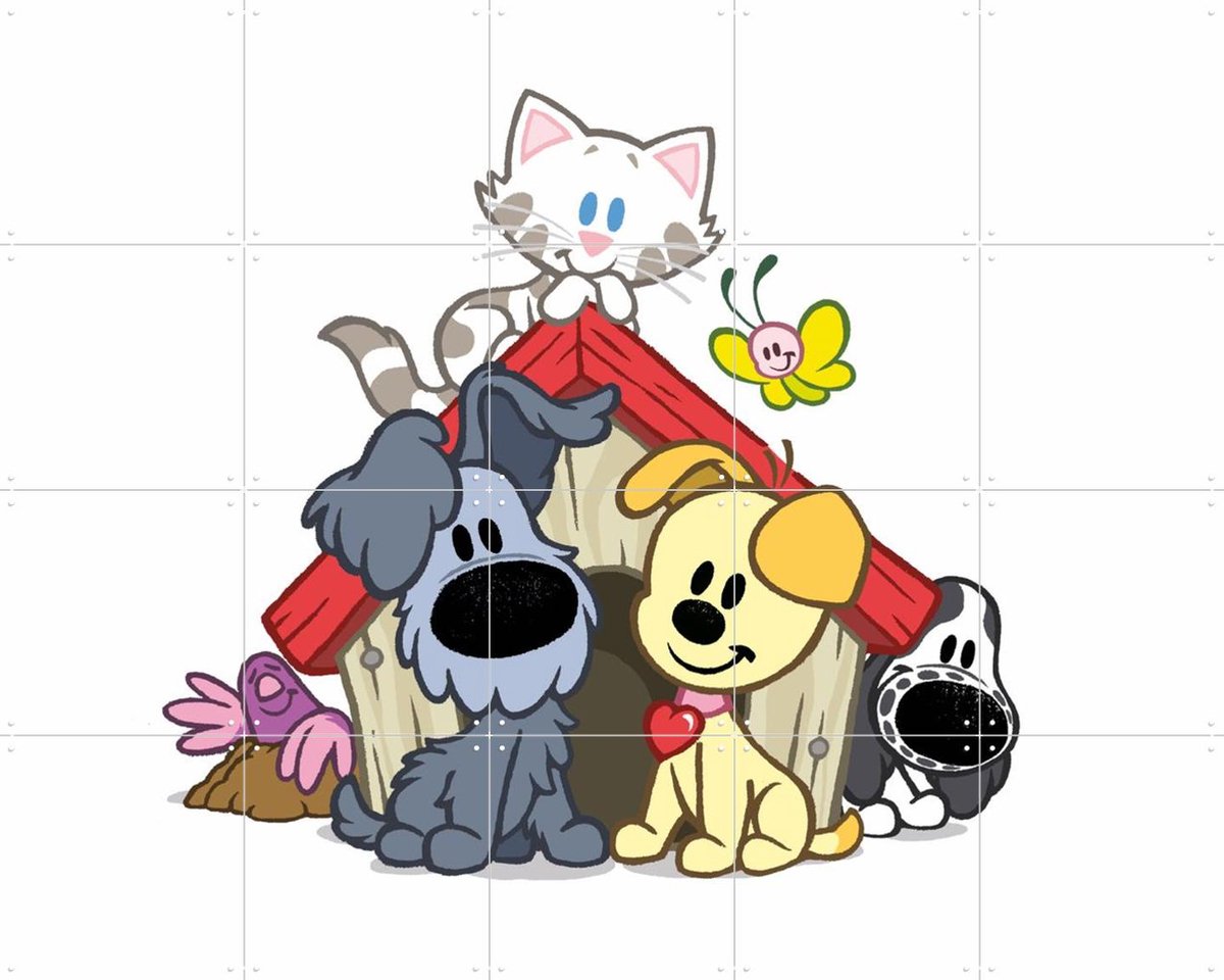 IXXI Woezel & Pip in het Hondenhok, Woezel & Pip & Van Hoorne Studios - 100 x 80 cm - Gratis ophangtool - Grote wanddecoratie en posters - Cartoonesk