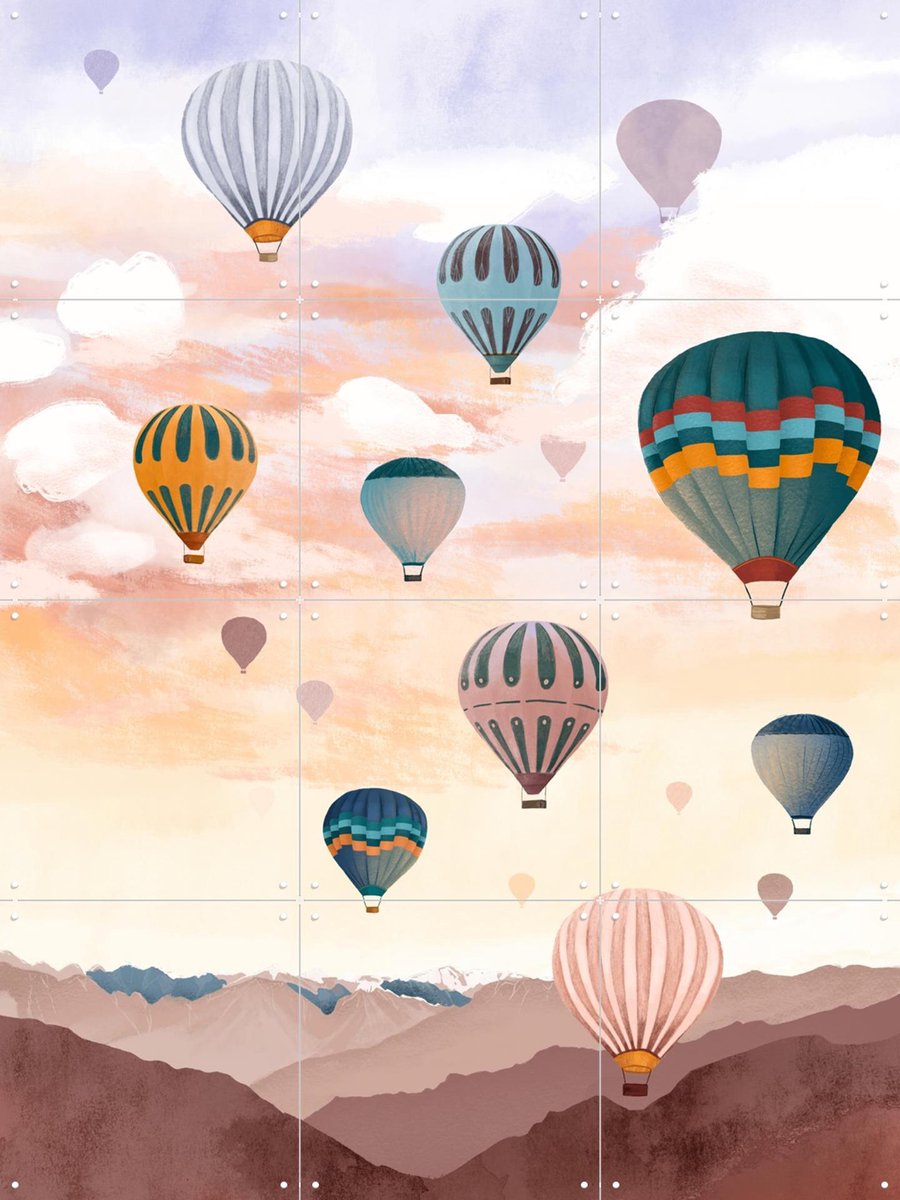 IXXI Air Balloon Sky, Goed Blauw - 60 x 80 cm - Gratis ophangtool - Grote wanddecoratie en posters - Digitale Kunst, Fantasierijk, Kleurrijk, Speels