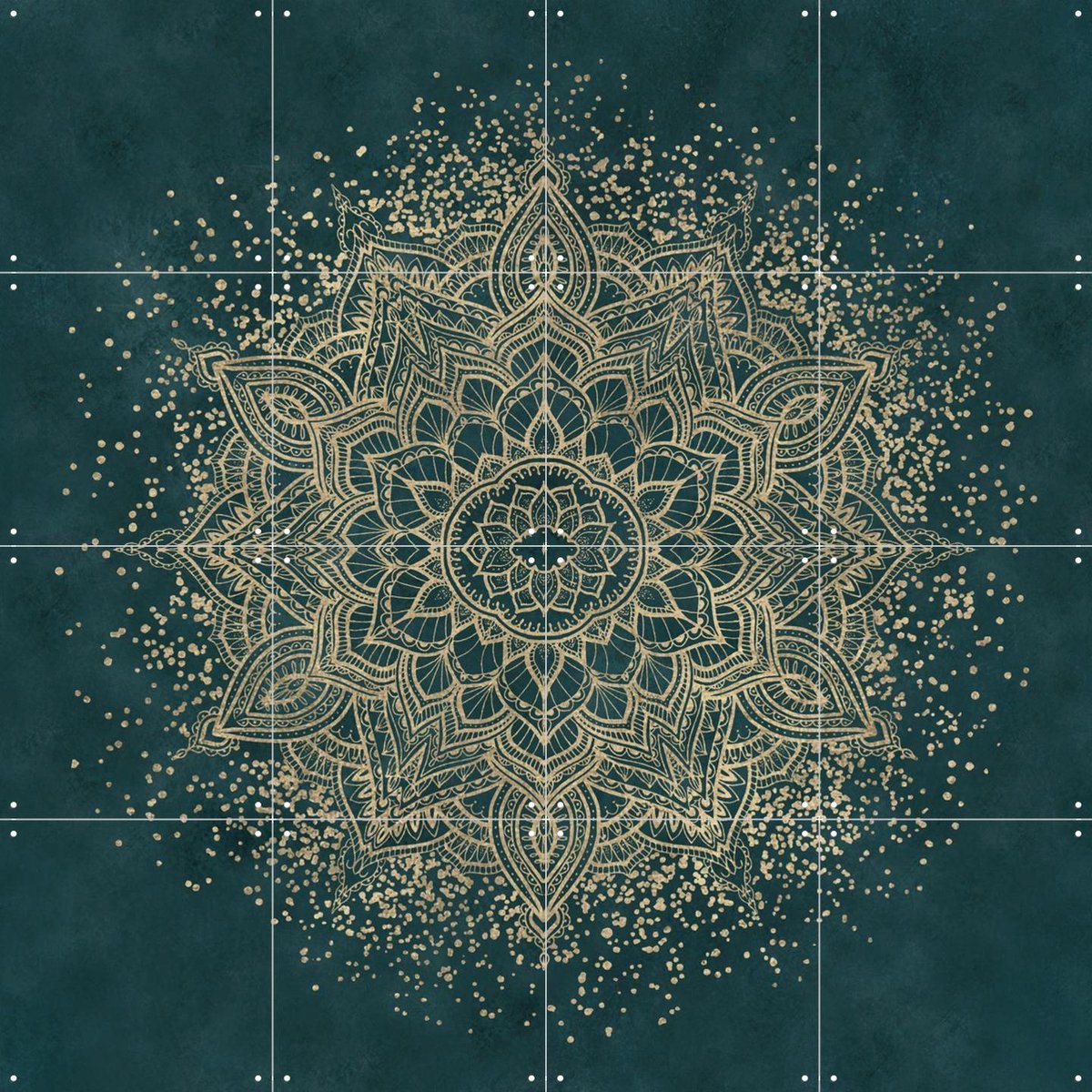 IXXI Boho Sparkling Mandala Teal Gold, Bloomery Decor - 80 x 80 cm - Gratis ophangtool - Grote wanddecoratie en posters - Decoratieve kunsten