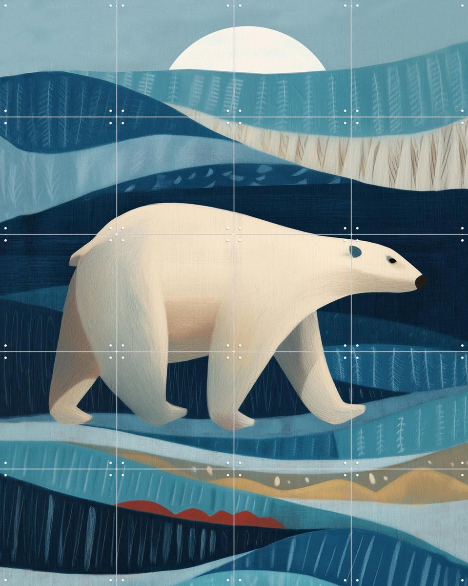 IXXI Polar Bear in the Blue Arctic, Branka Kodžoman - 80 x 100 cm - Gratis ophangtool - Grote wanddecoratie en posters - Digitale Kunst, Speels