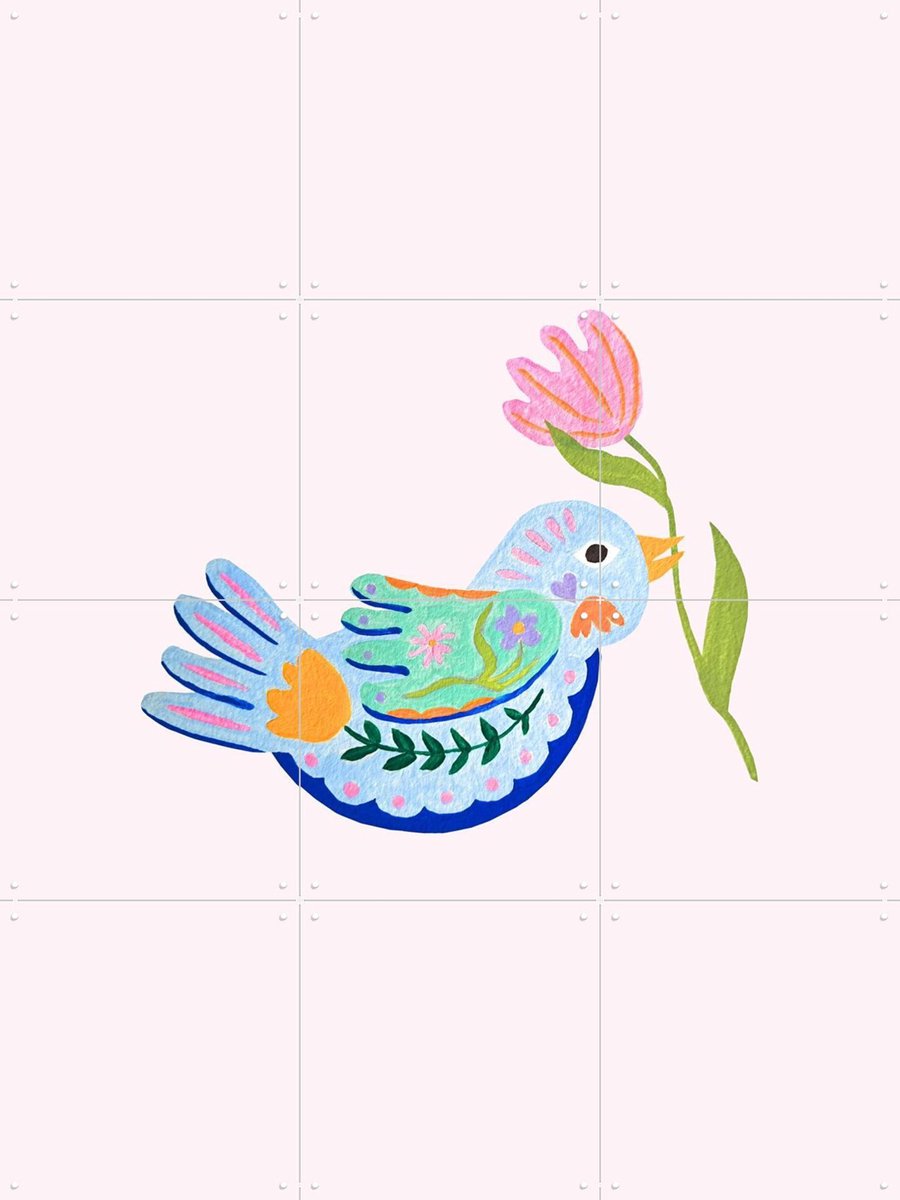IXXI Floral Fantasy Bird, Palmartprints - 60 x 80 cm - Gratis ophangtool - Grote wanddecoratie en posters - Speels, Illustraties, Kleurrijk