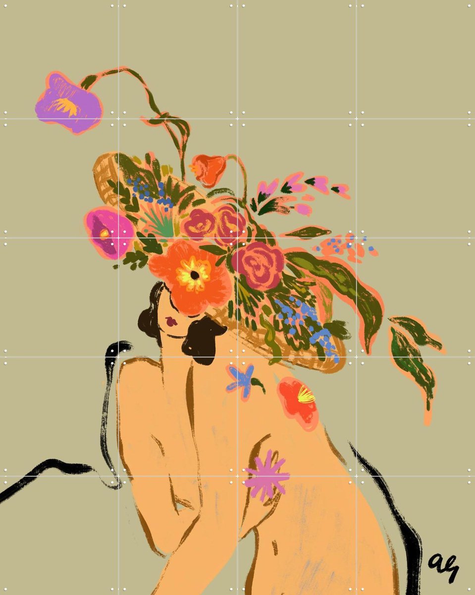 IXXI Blooming Headpiece, Arty Guava - 80 x 100 cm - Gratis ophangtool - Grote wanddecoratie en posters - Modern, Speels, Woonkamer, Slaapkamer