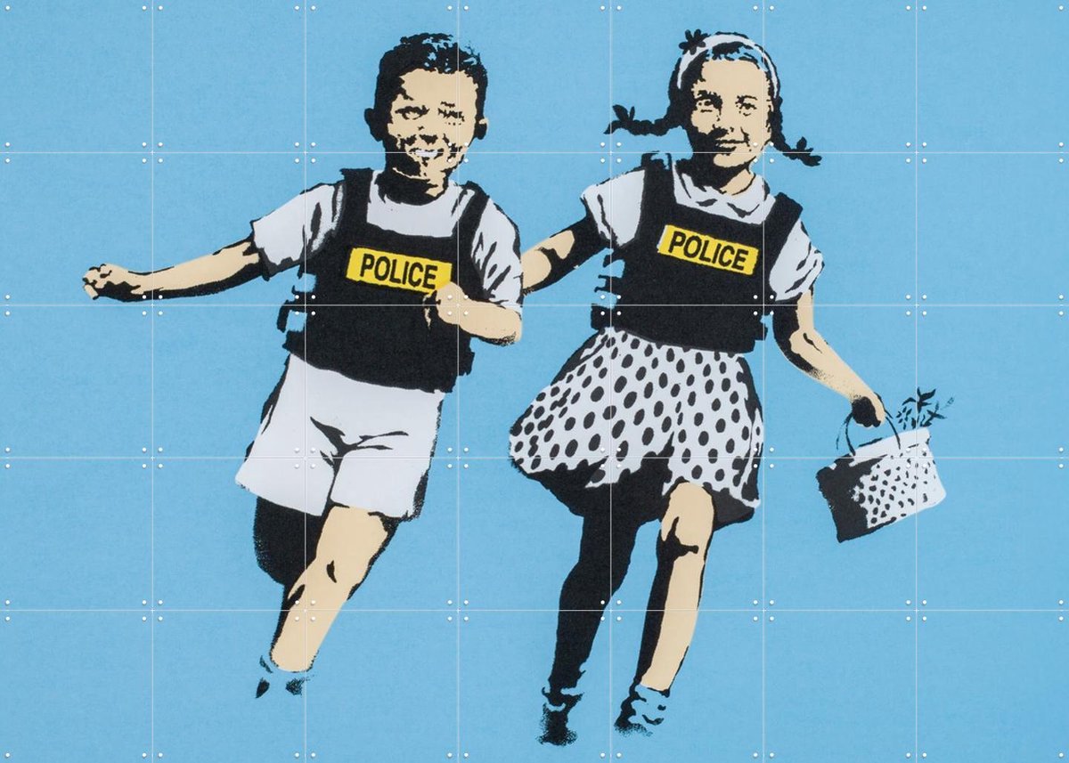 IXXI Jack and Jill (Police Kids), Banksy - 140 x 100 cm - Gratis ophangtool - Grote wanddecoratie en posters - Street art, Pop art, Cartoonesk