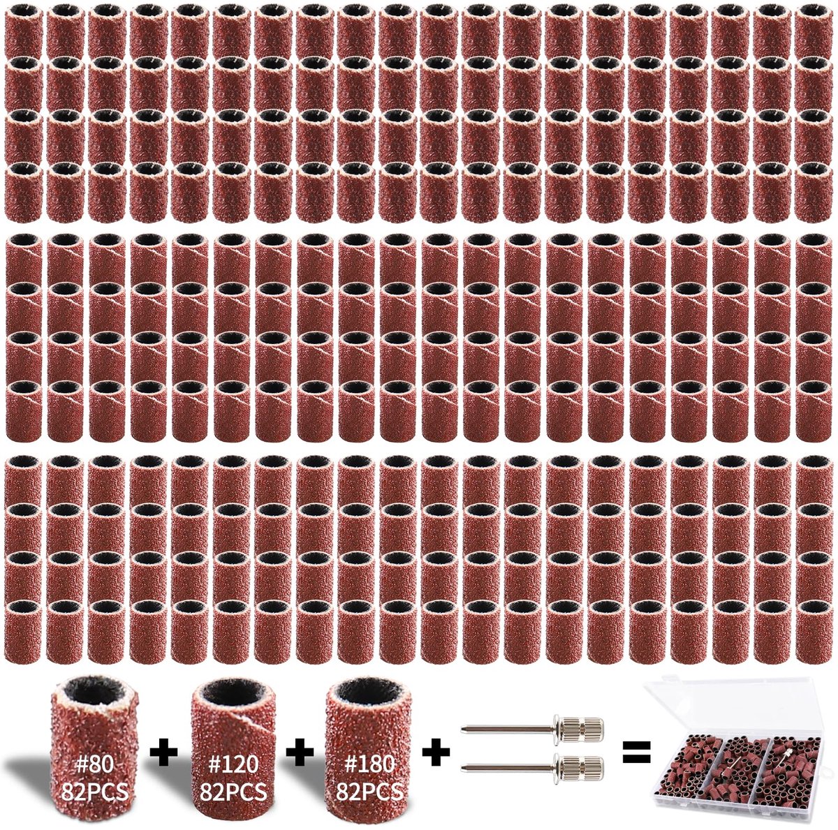 248 Stuks Schuurhulzen Set Met Gratis Doos Schuurtrommel Korrel 80/120/180 Inclusief 246 Stuks Schuurbandhulzen + 2 Stuks Schuurrol Voor Dremel Rotatiegereedschap (Rood)