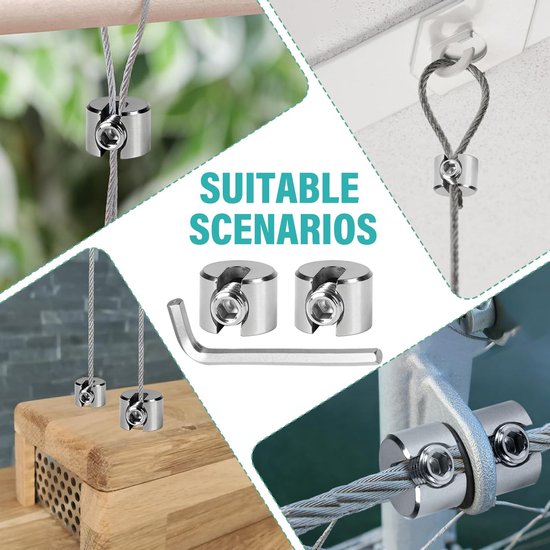 10 stuks kabelklemmen van roestvrij staal 4 mm M8, kabelklemmen van roestvrij staal met zeshoekige sleutel, klemclip voor staalkabel, waslijnspanner, kabelspanner — afbeelding 5