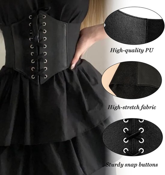 Corset riem, elastische riem voor vrouwen piratenkostuum volwassen vrouwen piratenkorset Catwoman accessoires leren korset riem taille korset voor cosplay piratencatwoman — afbeelding 2