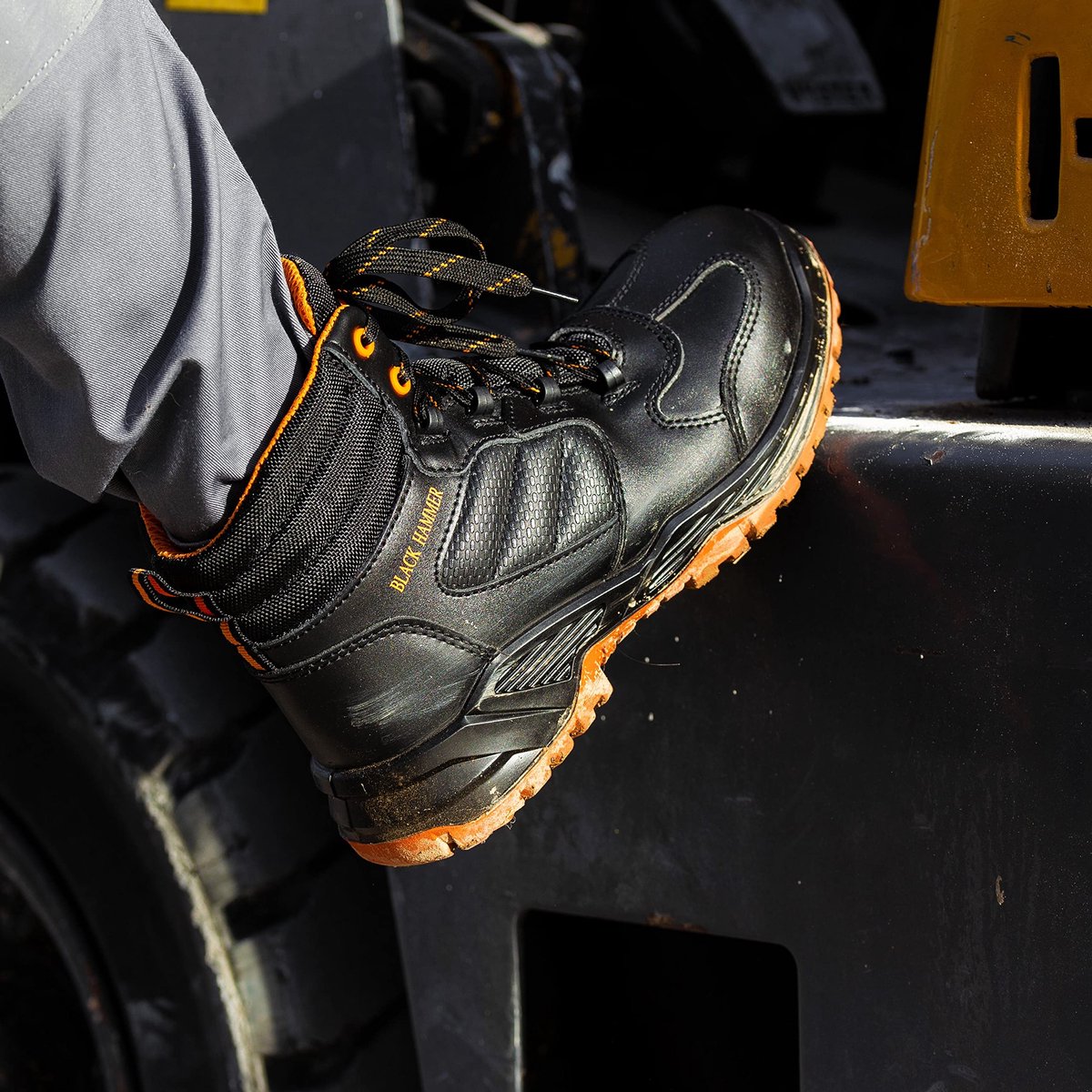 SnelShoppen - Heren Lederen Veiligheidslaarzen S3 SRC met Composiet Teen Beschermer, Kevlar, Lichtgewicht, Anti-Slip Werk Schoenen, Enkel Wandelaars -