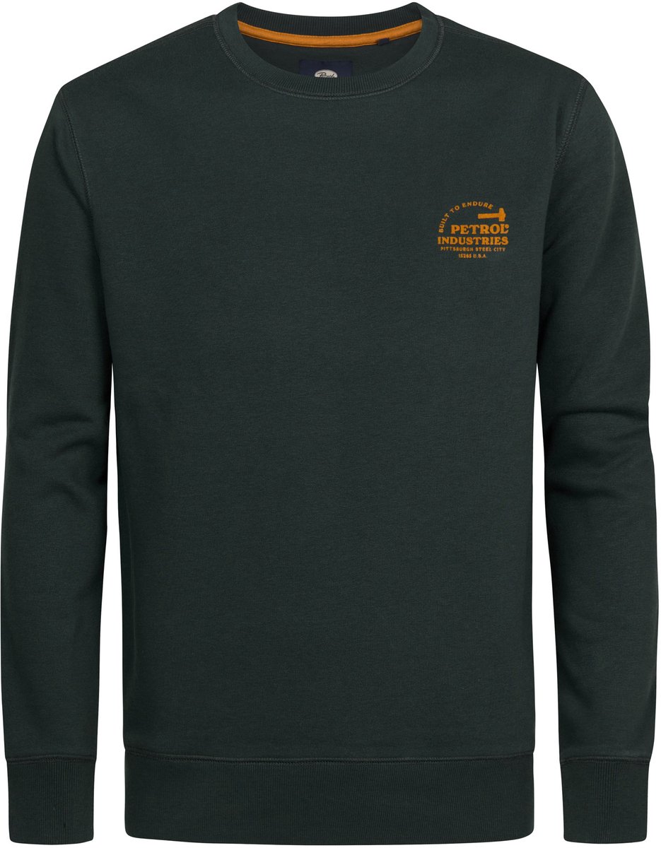 Petrol Industries - Heren Sweatshirt met print en ronde hals Varick - Groen - Maat 44