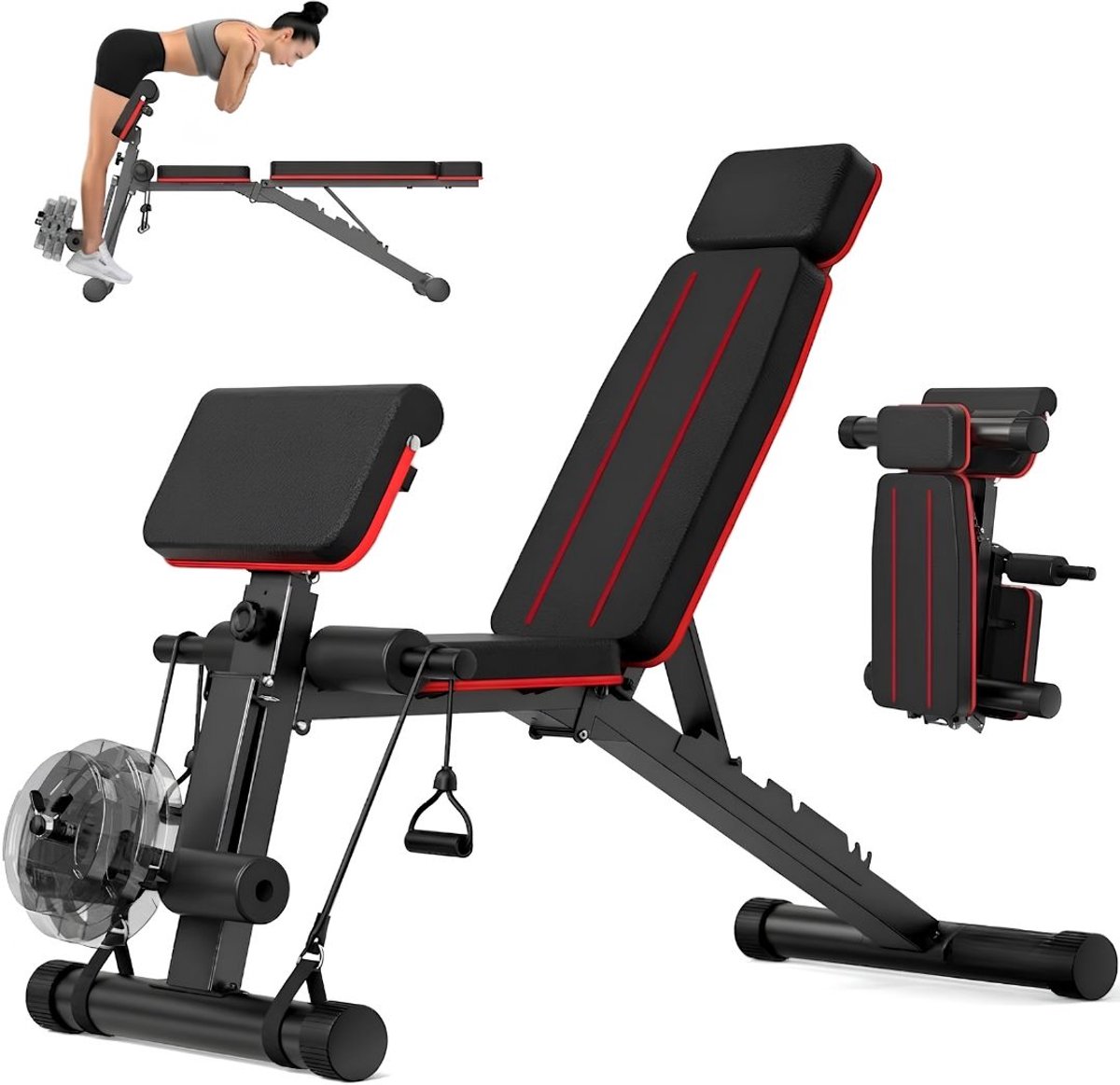 NIVA® Fitnessbank - 453kg Capaciteit - Fitness Halterbank - Halterbank - Zwart/Rood - 153cm x 116cm x 55cm