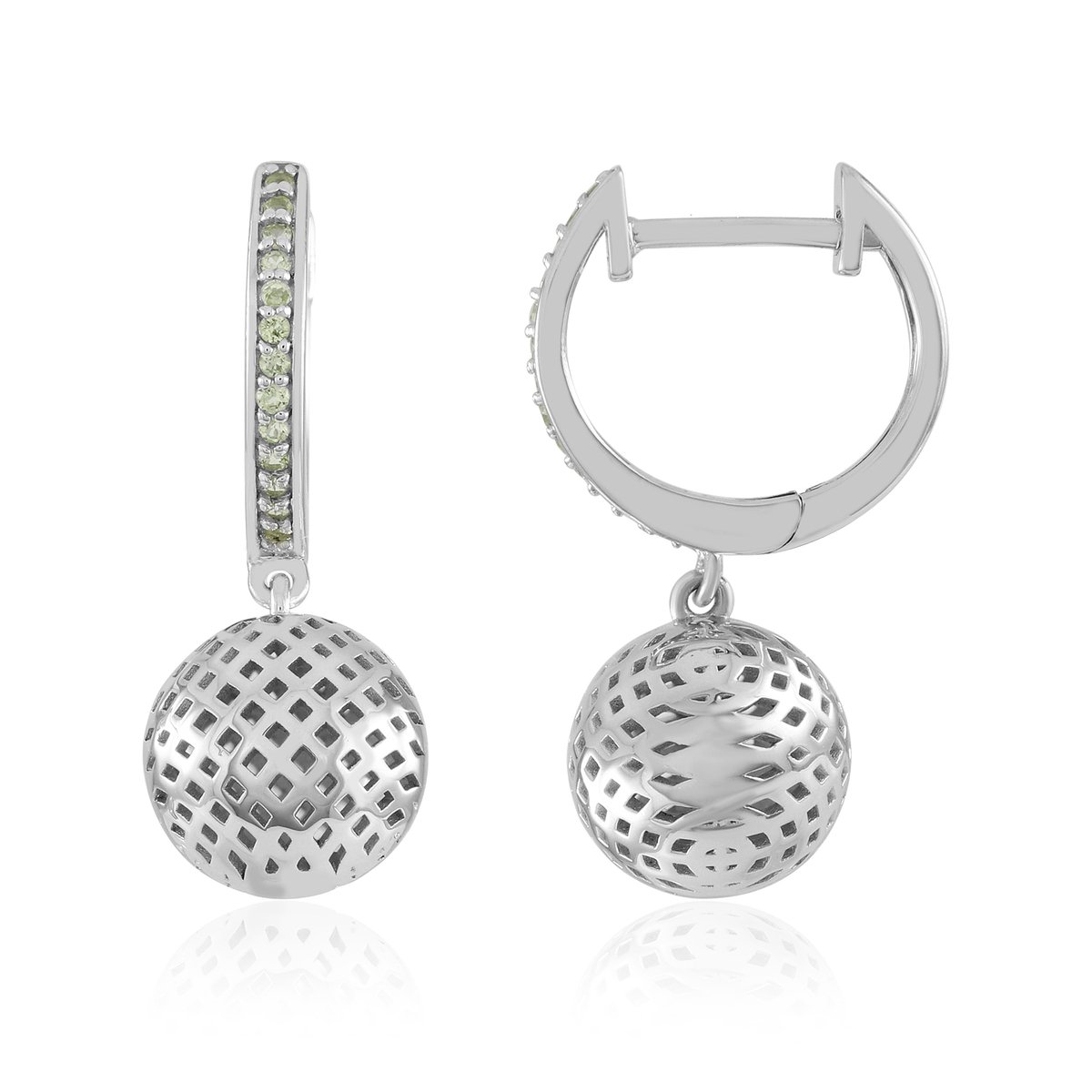 Cavill - Zilveren Oorbellen met Peridoot 0,14 ct - 925 Sterling Zilver met Platina Coating - Ronde Peridootstenen 25 mm - Moderne Elegante Sieraden
