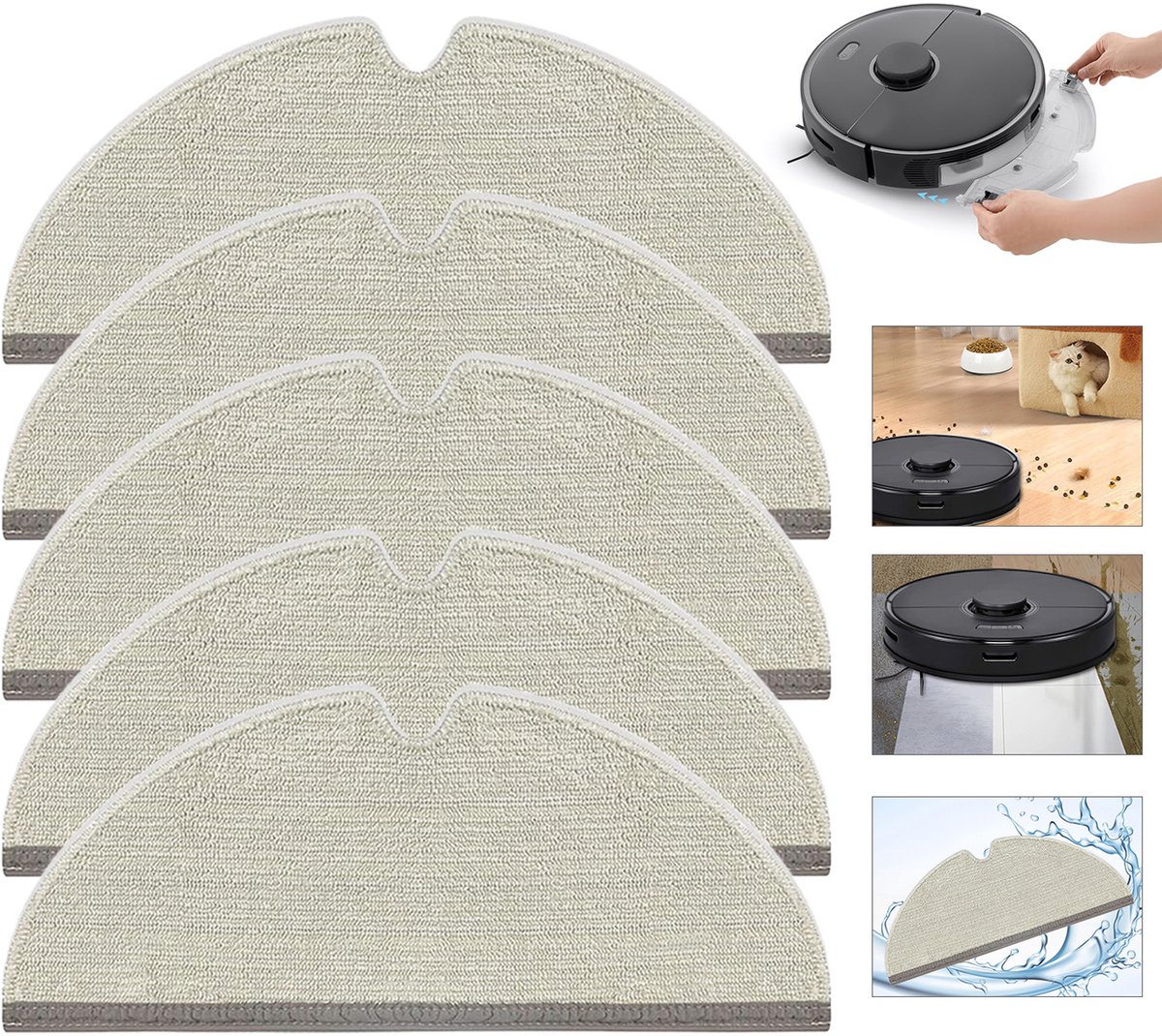 Set van 5 dweilpads voor Xiaomi Roborock S4/S5/S50/S51/S55/S5 Max, S6 Pure/S6 Max/S6 MaxV, Q8 Max/Q8 Max+, Q5 Pro/Q5 Pro+, Q7/Q7+/Q7 Max/Q7 Max+ stofzuigers - Vervangingsset dweilpads