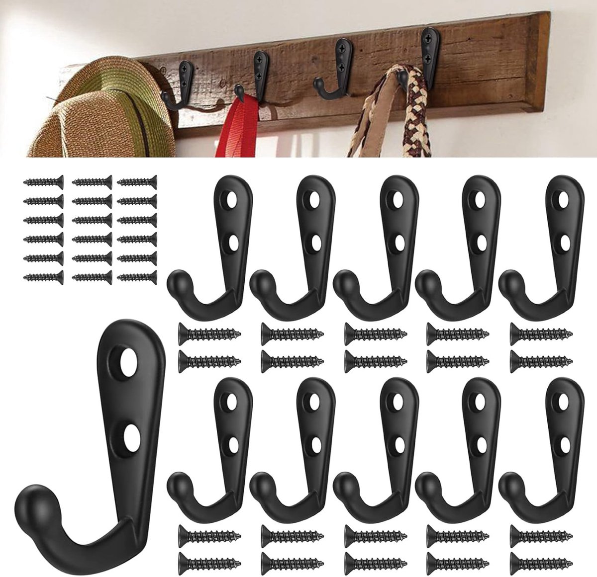 SnelShoppen - 30 Pcs Wandgemonteerde Kapstokken, Zwarte Sleutelhaken, Retro Metalen Deurkleding Hangers voor Hal, Slaapkamer, Badkamer of Keuken
