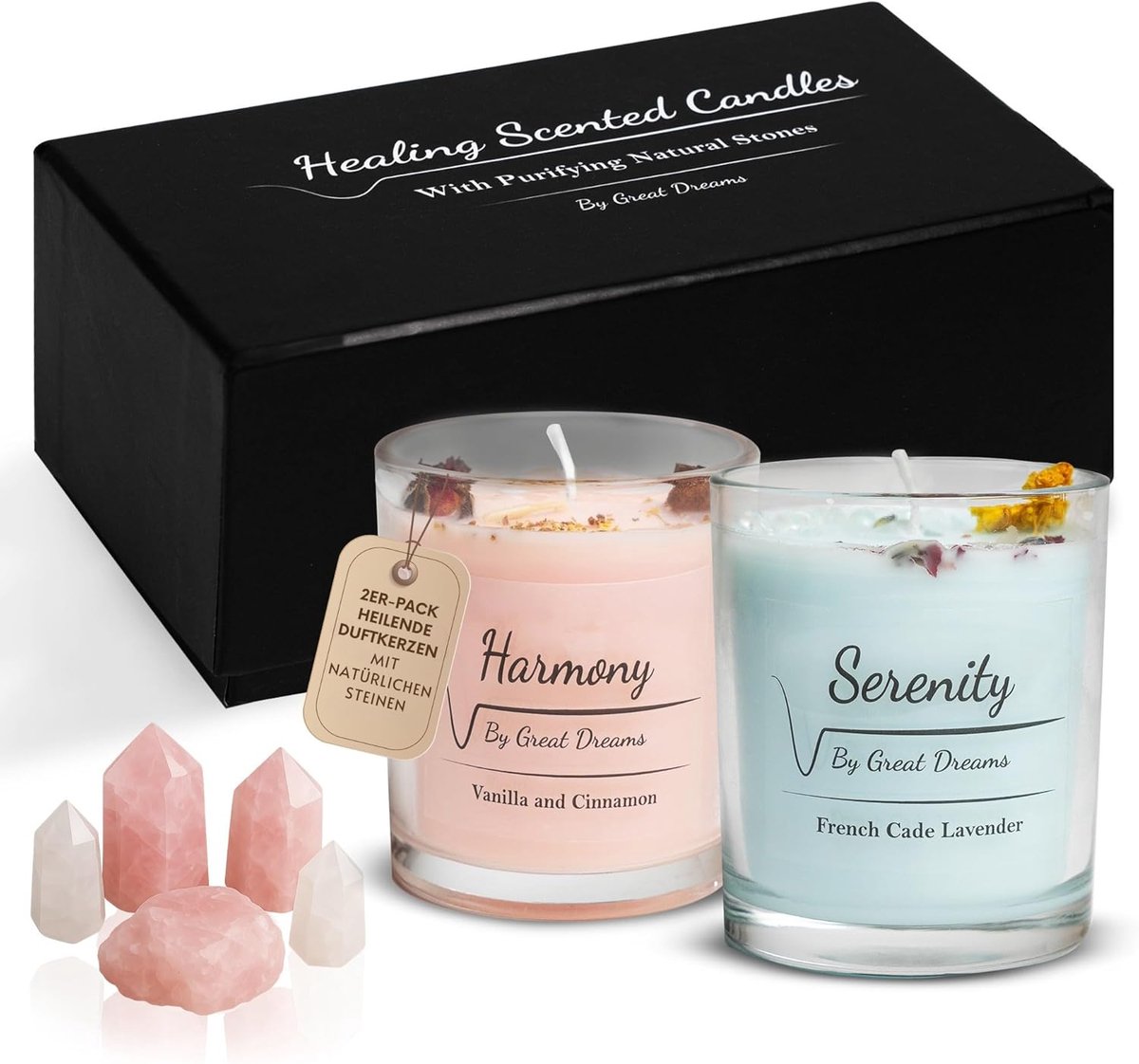 SnelShoppen - Set van 2 Geurkaarsen met Natuurlijke Stenen - Handgemaakte Parafine Vrije Decoratieve Kaarsen - Cadeaus voor Vrouwen - Aromatische Kaar