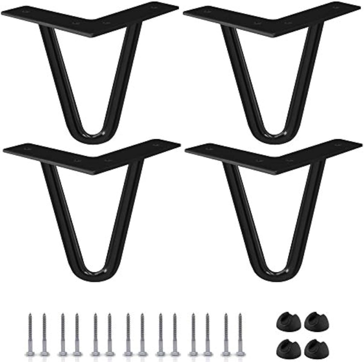 SnelShoppen - 10cm Hairpin Legs - 4 Stuks Zware Metalen Meubelpoten met Rubberen Vloerbeschermers & Schroeven voor DIY Projecten TV Stand Sofa Kast -