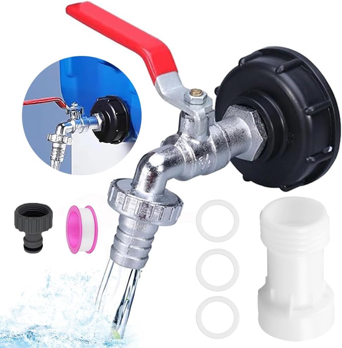 SnelShoppen - IBC Tank Tap met Spout Extension S60 x 6 Coarse Thread 1000 L Water Tank Accessoires Afvoertap 3/4 Inch IBC Container Aansluitadapter