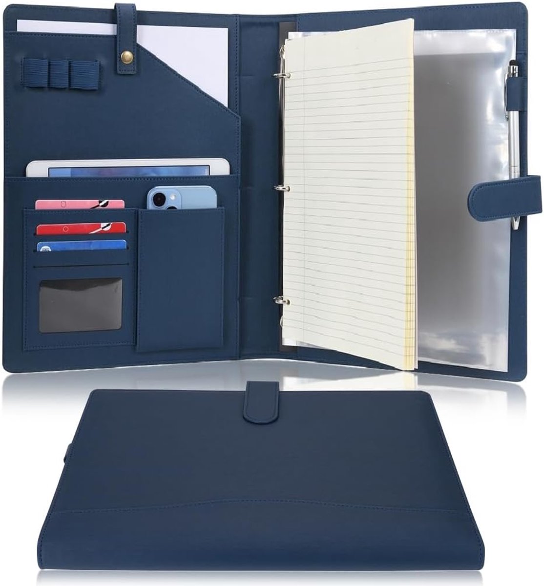 SnelShoppen - A4 PU Leren 3-Ring Binder Portfolio Documententas met Verwijderbare Clipboard en Functionele Vakken voor Organisatie Thuis, Op Kantoor e