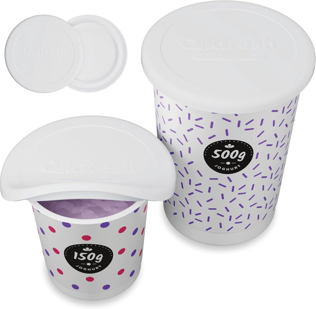 SnelShoppen - Herbruikbare Silicone Lids Set van 2 - Joghurtdeksels voor 150–500 g Bekers - Luchtdicht, Lekvrij en Flexibel - Silicone Deksel (Wit)