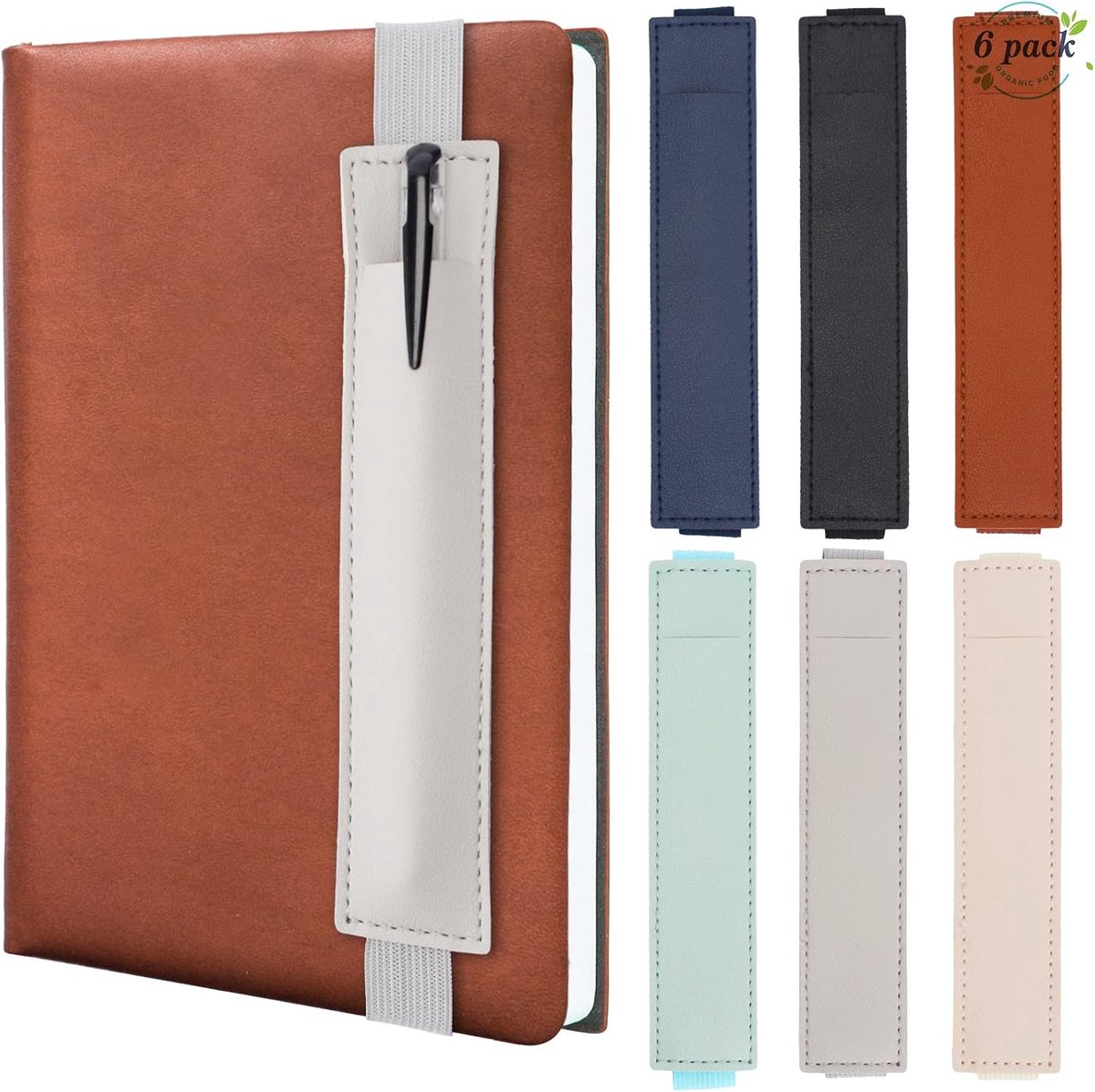 SnelShoppen - 6 Pcs PU Leren Penhouder met Elastische Band voor Notitieboeken - Capacitive Penhouder - 6 Kleuren - Perfect voor School en Kantoor
