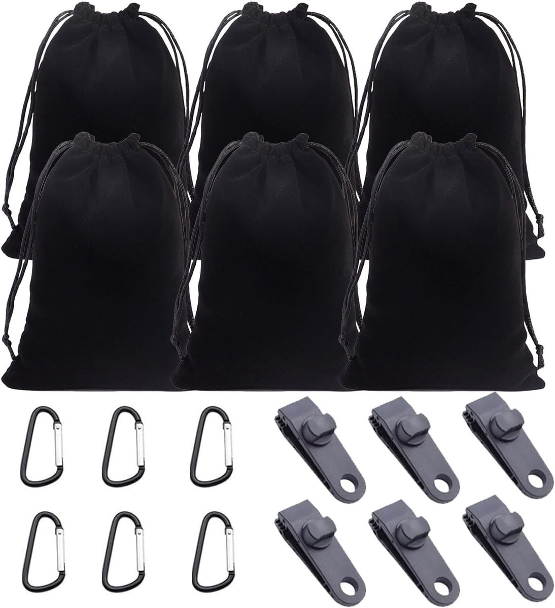 SnelShoppen - 6 Stuks Draagbare Zandzakken voor Buiten - Gewichtskompartmenten, Karabiners & Clips - Ideaal voor Gazebo, Tenten en Gordijnen - Geschik