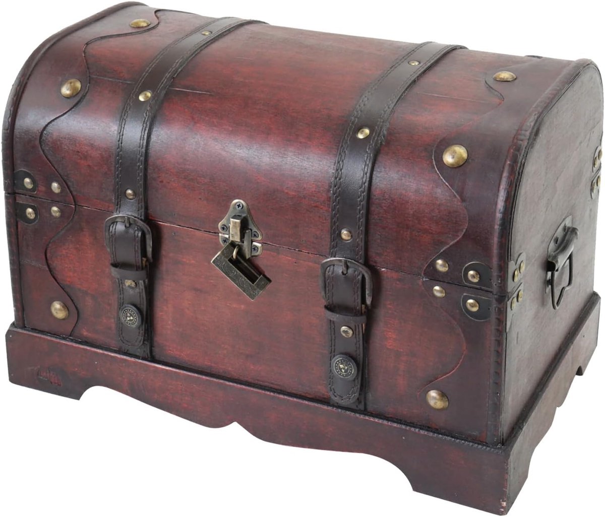 SnelShoppen - Grote Houten Schatkist met Decoratieve Slot en Sleutel | 40 x 23 x 27 cm | Ideaal voor Kinderen, Feesten, Cadeaus, Antieke Look