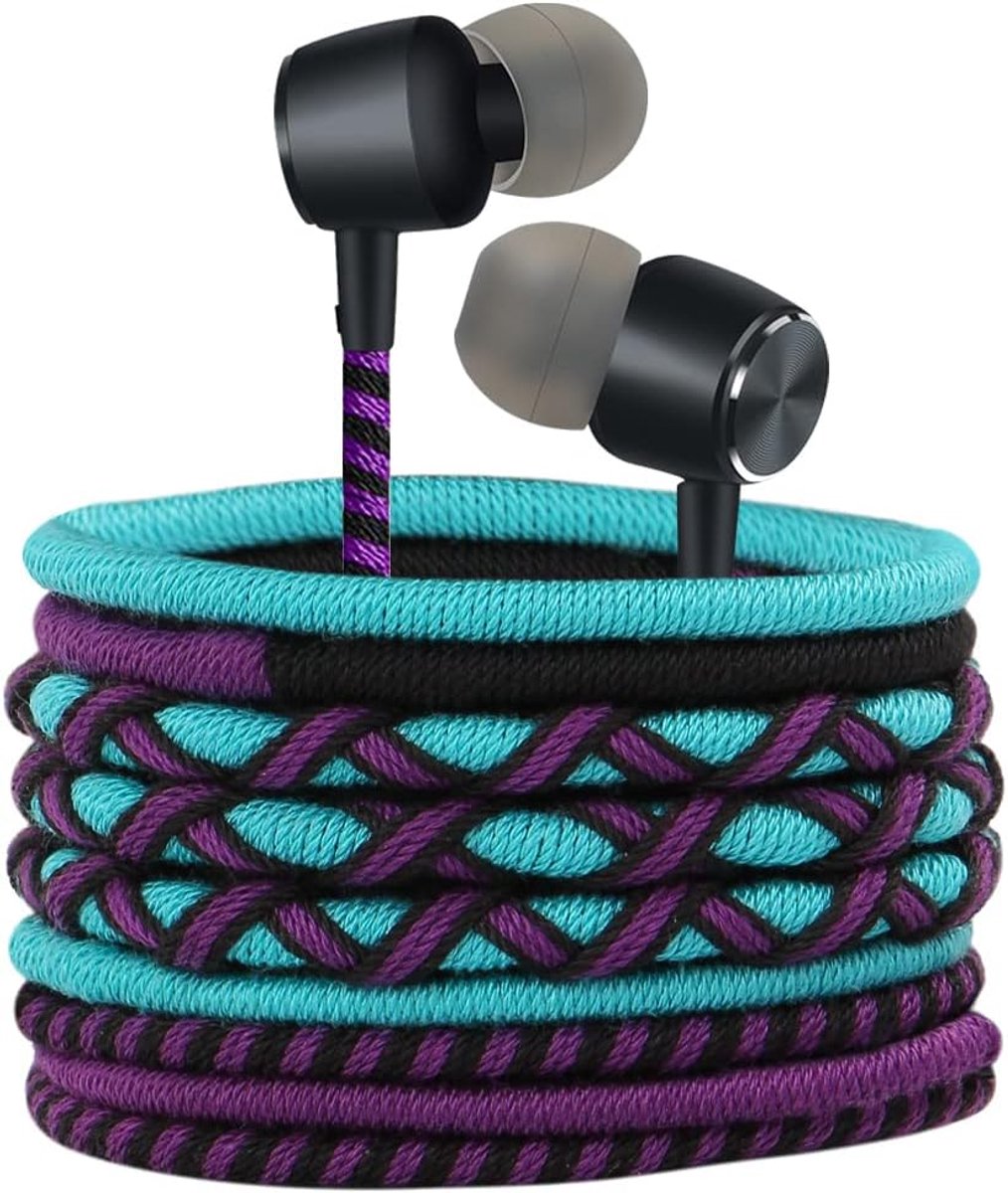 SnelShoppen - Braided Wired Headphones met Microfoon en Volume Control, In-Ear Hoofdtelefoon met Krachtige Bass Geluid, Geschikt voor 3.5mm Apparaten,