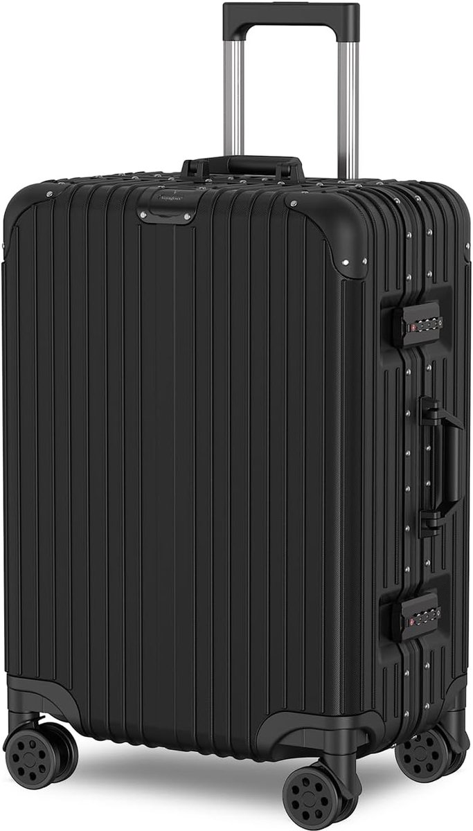 SnelShoppen - Aluminium Cabin Luggage Koffer met TSA Slot, Lichtgewicht Reis Koffer met 4x Luchtwielen, Robuuste Zwarte Reiskoffer voor Luxe Reiservar
