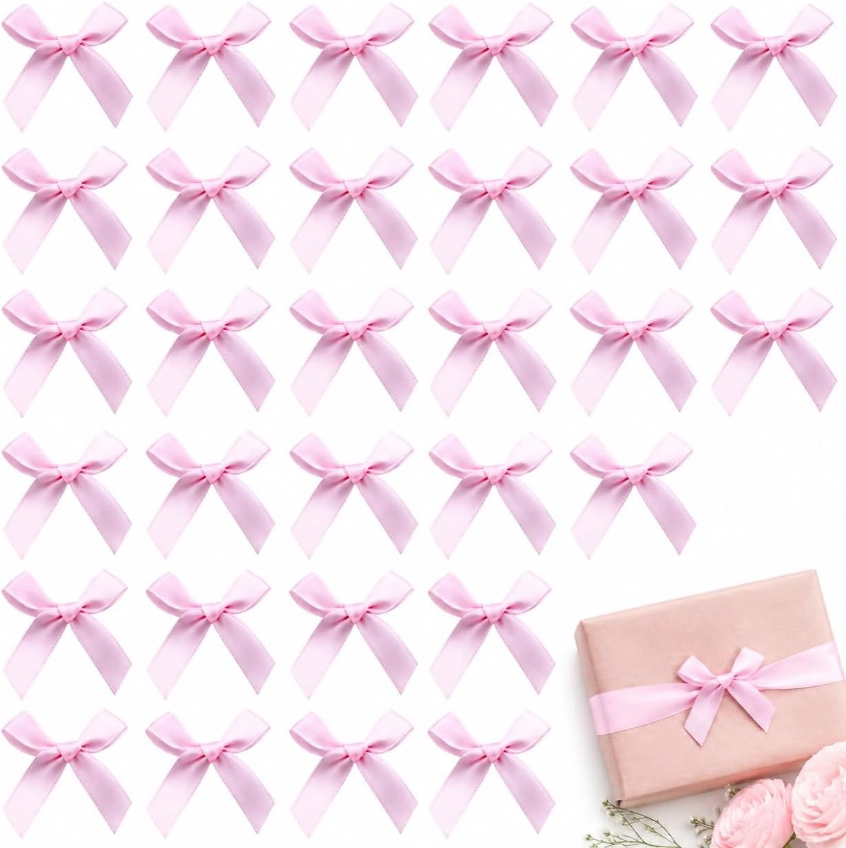 SnelShoppen - 80 Stuks Roze Handgemaakte Strikken voor Versiering 4x4cm, Perfect voor Cadeau-inpakken en Feestdecoratie
