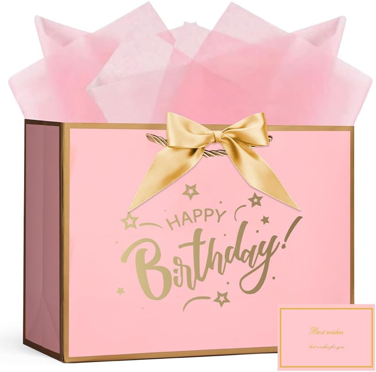 SnelShoppen - Paper Gift Bags 28x20x10cm met Handvat, Cadeautassen met Strik en 3 Wikkelpapieren, Perfect voor Verjaardag, Bruiloft, Kerst en Feest