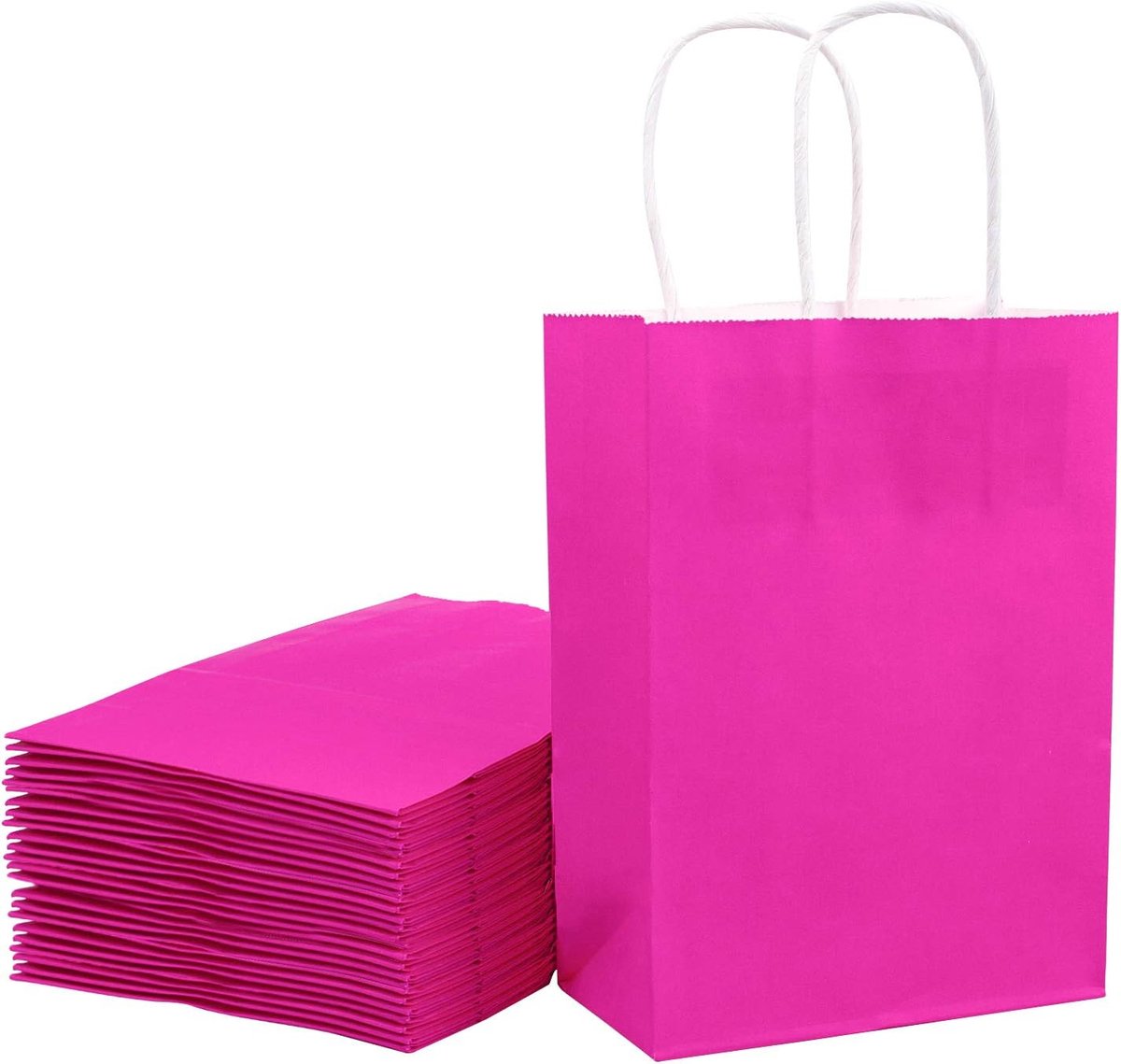 SnelShoppen - Kraft Papieren Cadeauzakken Roze 33x25,5x12,7 cm - Set van 25 Stuks met Handvatten voor Verjaardagen, Trouwfeesten en Gastengeschenken