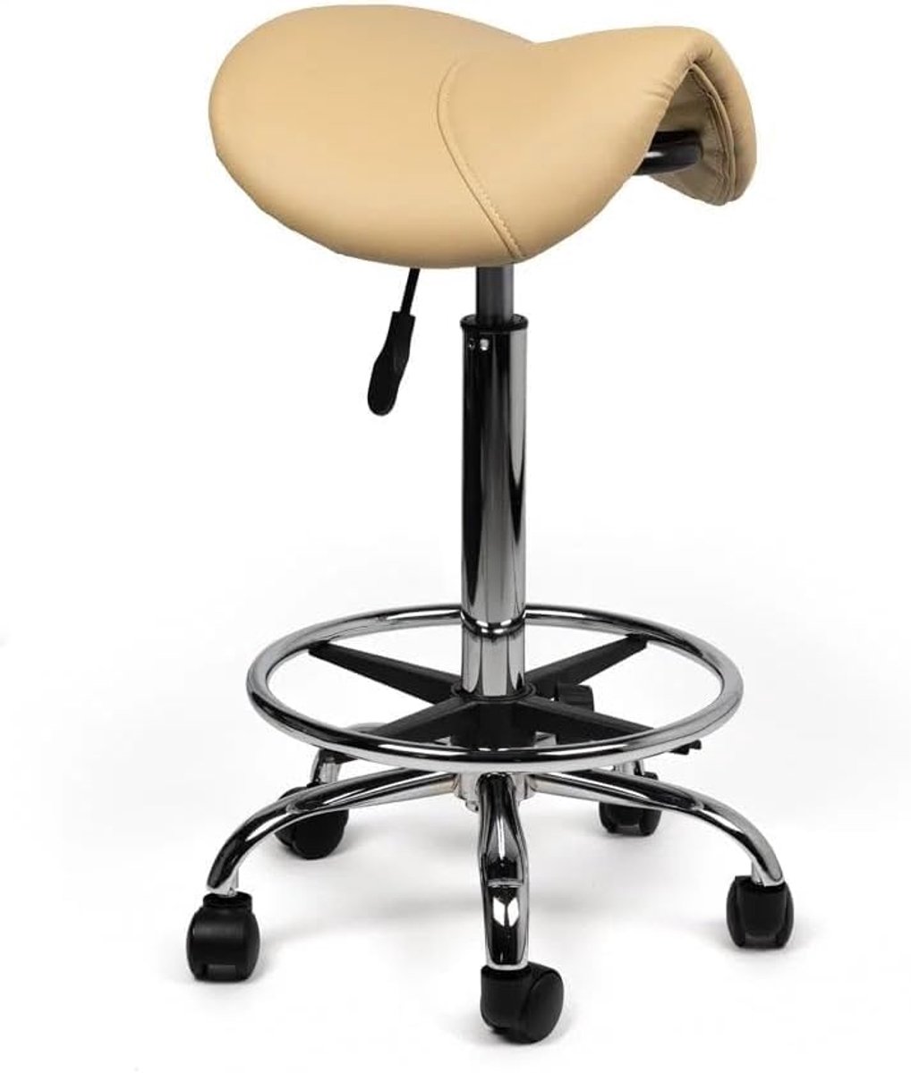 SnelShoppen - Hoogte Verstelbare Bureaustoel met Voetsteun - Kunstlederen Zadelzitting - Comfortabele Ergonomische Zitstoel - Premium Wielen - Ideaal