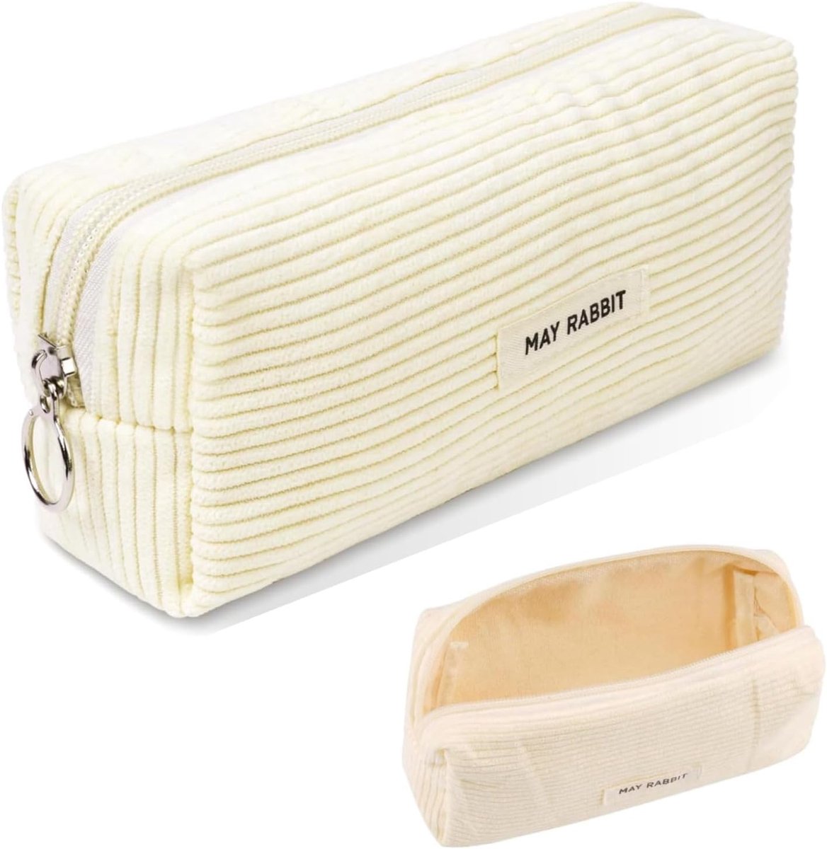 SnelShoppen - Ribbed Velvet Pennenzak voor School - Grote Capaciteit - Zipper - Voor Meisjes, Jongens en Tieners - Wit - Multifunctioneel voor Kantoor