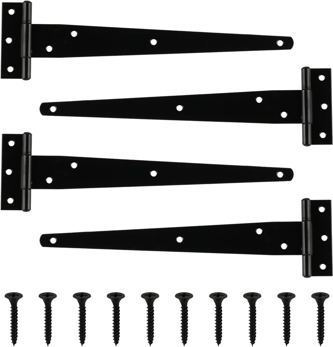 SnelShoppen - 4 Stuks 10 Inch Zware T-Schoarnieren, T-Belt Poortscharnieren, Schuurdeur Scharnieren voor Houten Tuinpoorten, Duurzame Zwarte Buiten T-