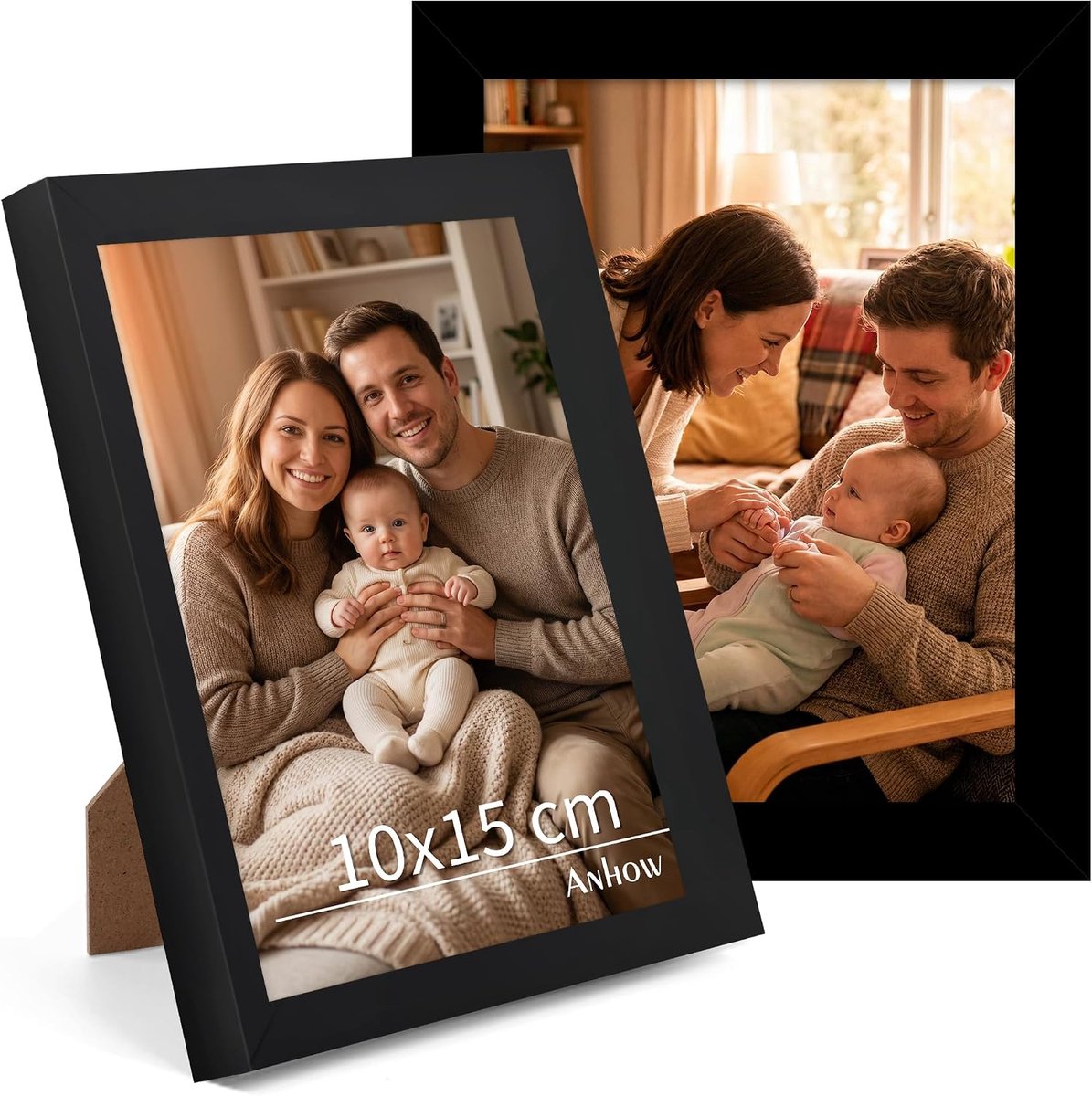 SnelShoppen - Set van 2 Fotolijsten 4x6 Inch | Zwart Kunststof Foto Frame 10x15 cm voor Decoratie | Perfect voor Thuis, Feest, en Kantoor