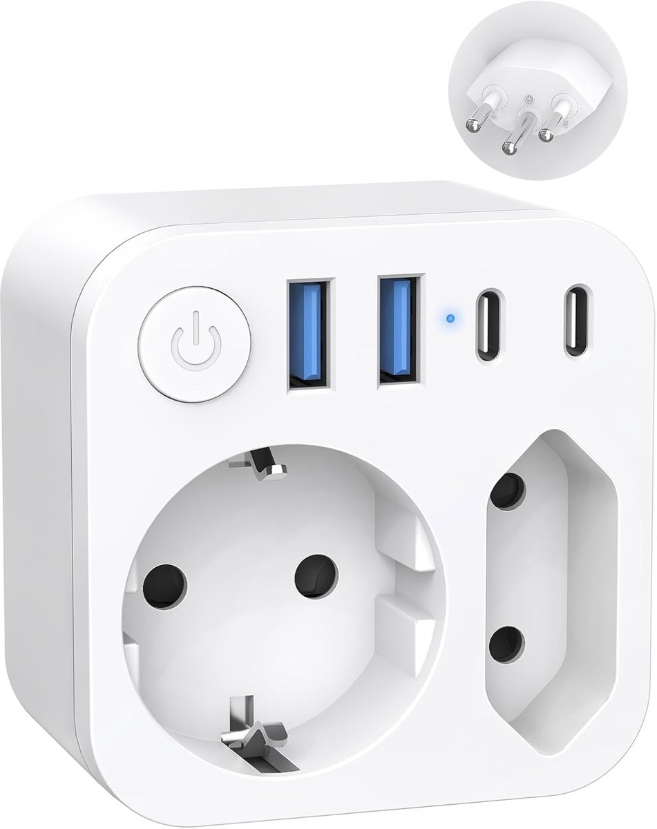 SnelShoppen - Duitsland naar Zwitserland Reisadapter met 4 USB (2 Type C), 2-Weg Reisplug voor Zwitserland, Schuko EU naar Type J Socket voor Maledive