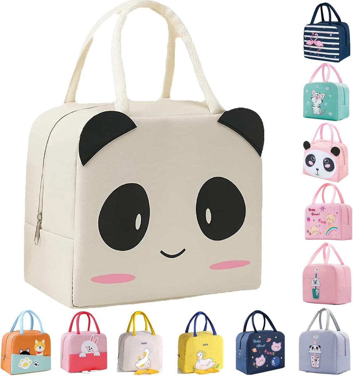 Geïsoleerde Lunchtas - Koeltas met Wit Pandamotief - Duurzame en Lekvrije Lunchtas voor Dames, Heren en Kinderen - Voor Werk, School en Picknick - 23x20x13cm