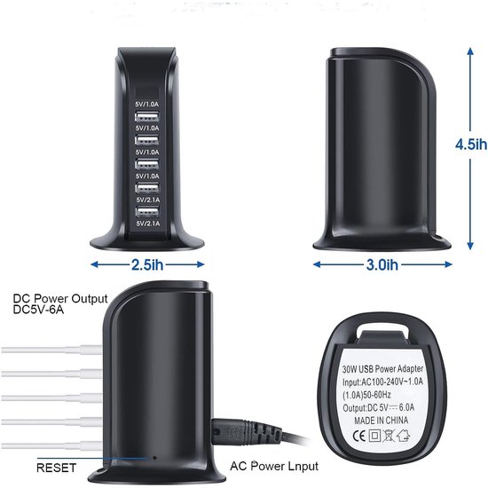 Verborgen Camera - Spionage Camera - Thuis Bewaken - 5 Poorts Hub - 10 x 15 cm - Zwart — afbeelding 2