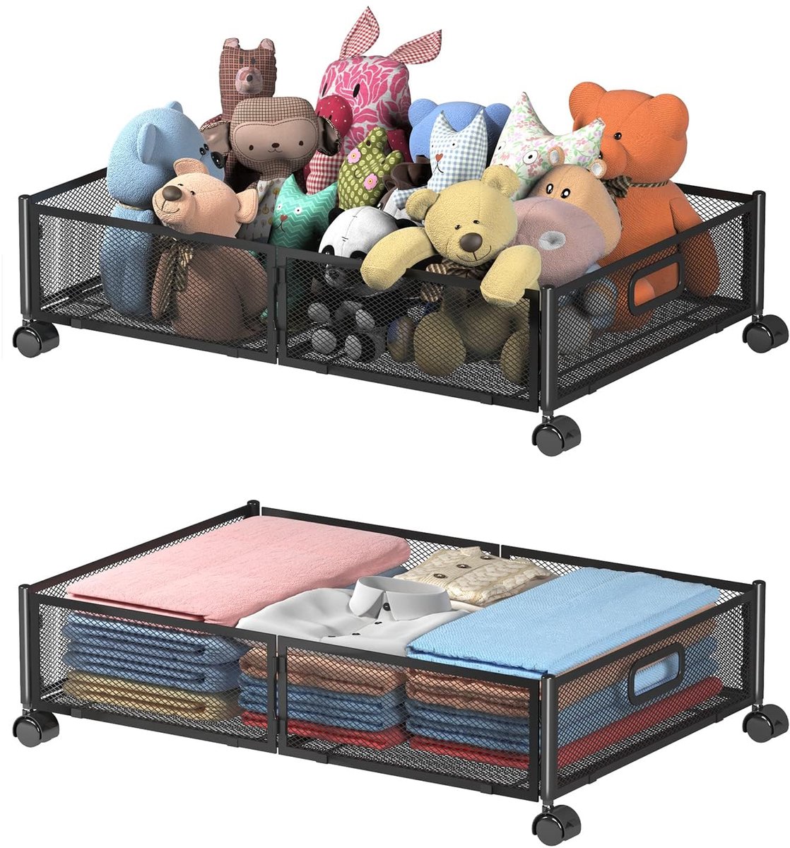 SnelShoppen - Opbergcontainers voor onder het bed met wielen - Opvouwbare metalen opberglade voor kleding en spullen - 2 stuks - Ideaal voor slaapkame